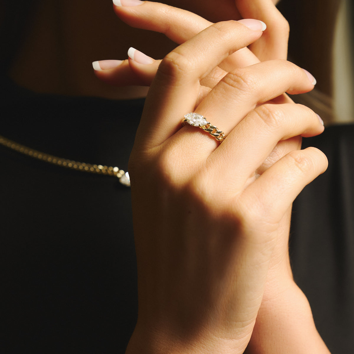 Marquise curb-link ring 1ct - Marquise Diamond Curb Chain Ring - The Future Rocks - 2