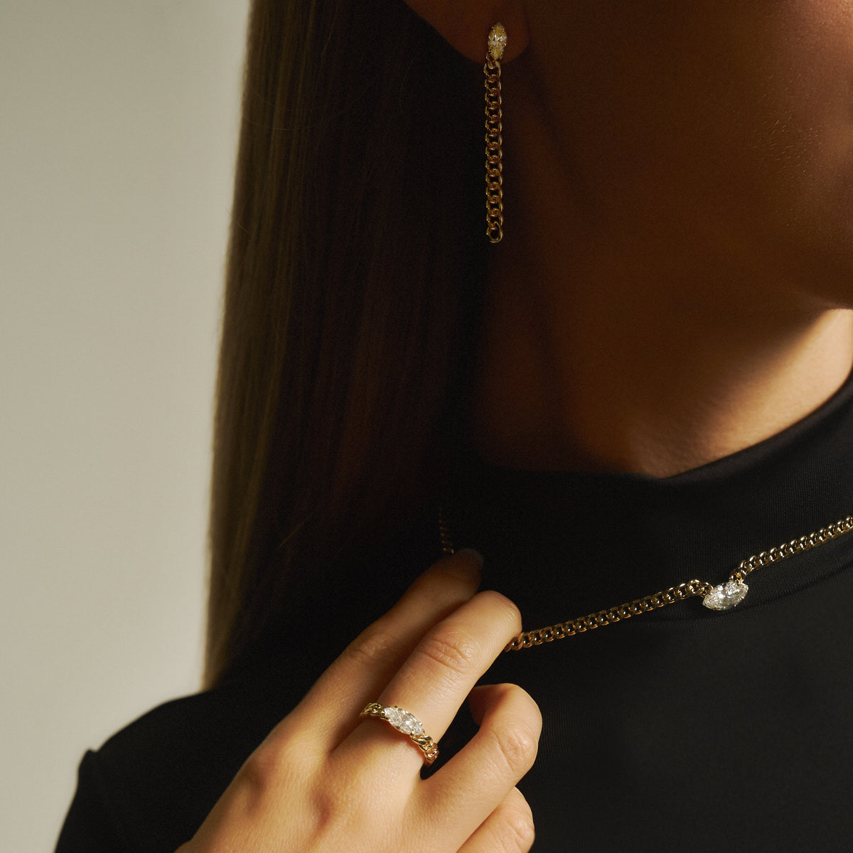 Marquise curb-link earrings 1ct - Marquise Diamond Curb Chain Earrings - The Future Rocks - 6