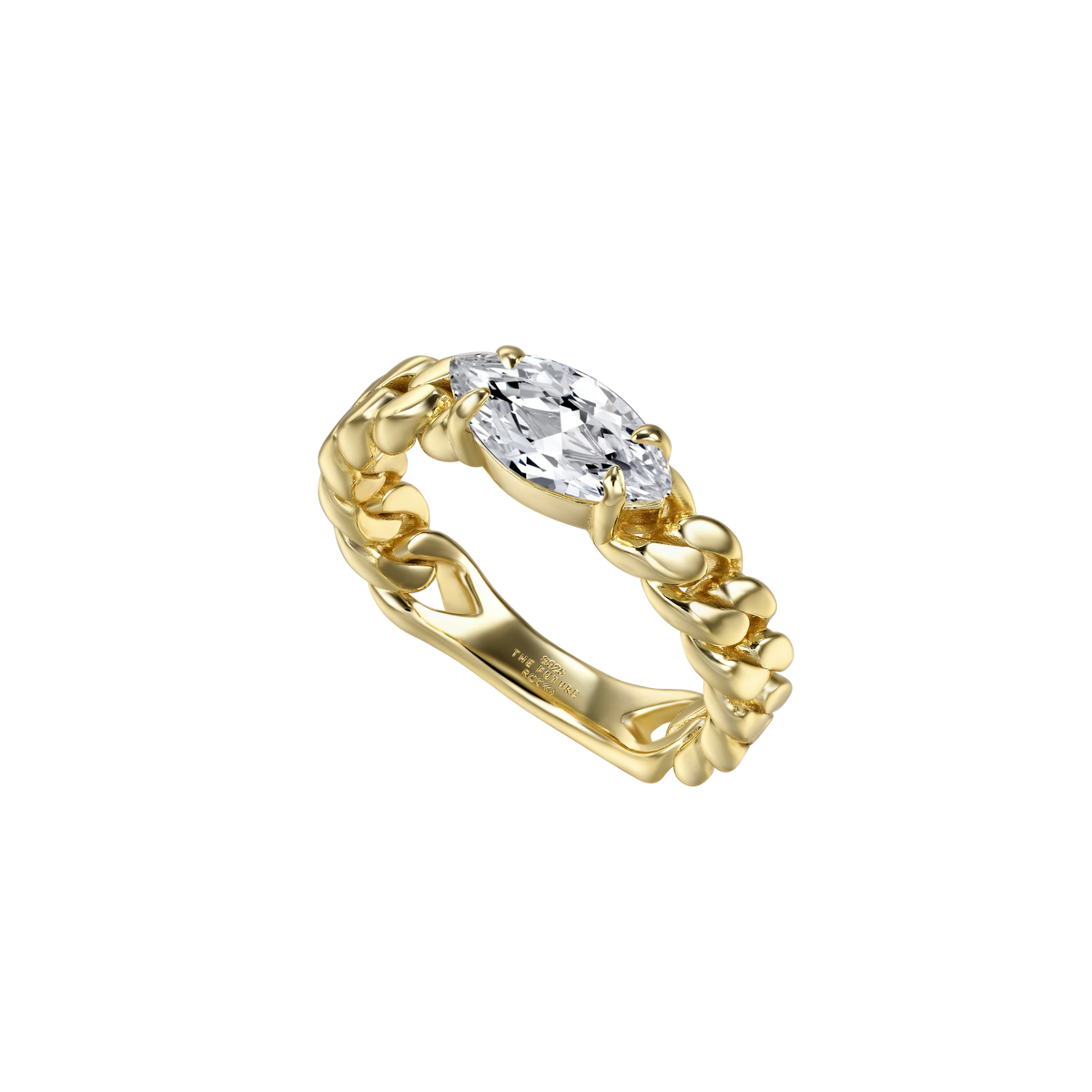 Marquise curb-link ring 1ct - Marquise Diamond Curb Chain Ring - The Future Rocks - 3