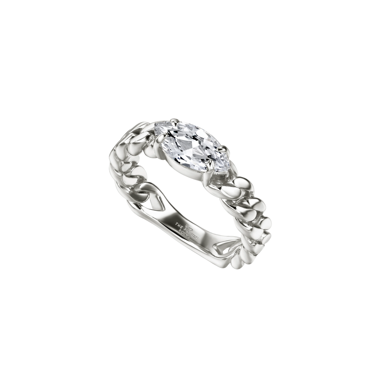 Marquise curb-link ring 1ct - Marquise Diamond Curb Chain Ring - The Future Rocks - 7