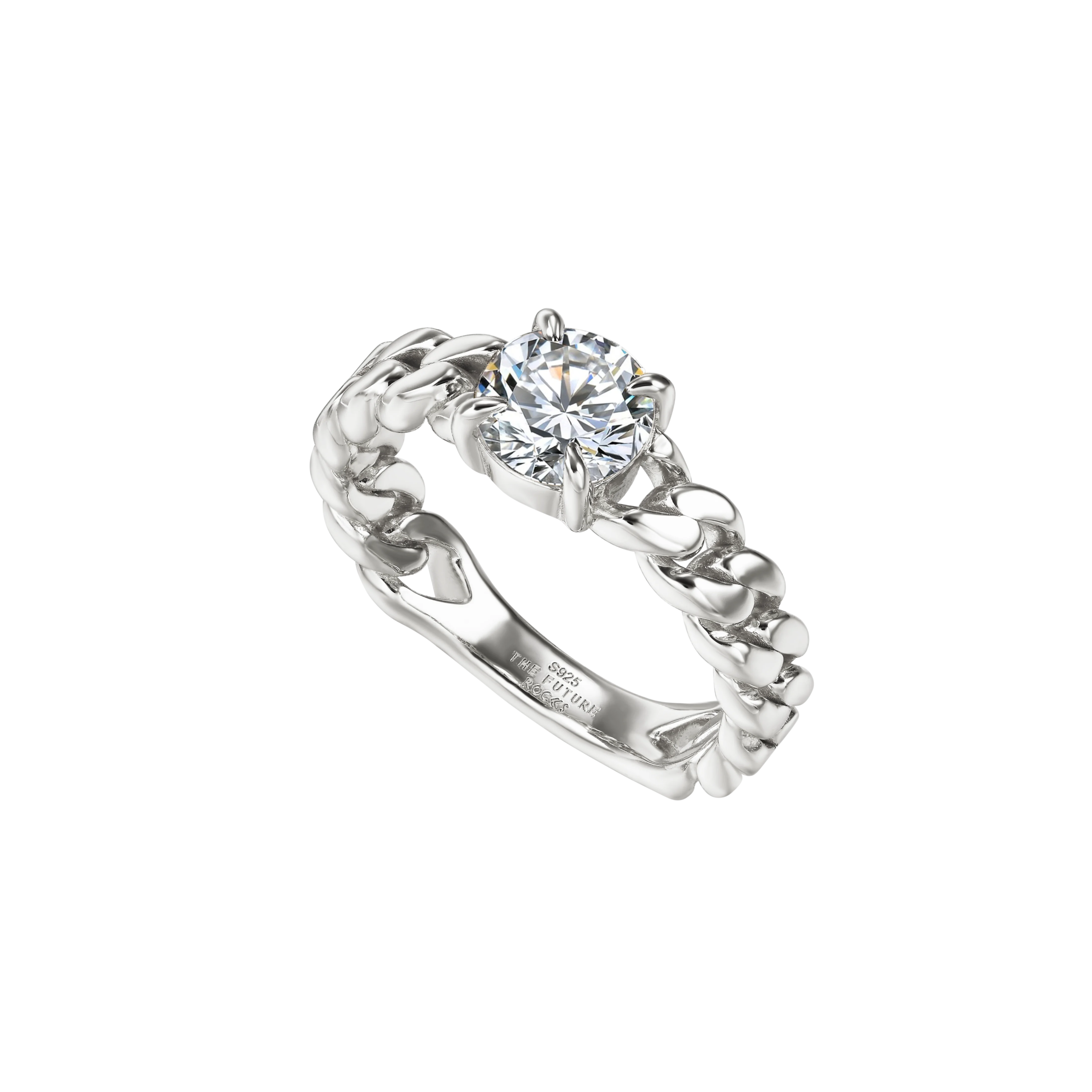 Round curb-link ring 1ct - Round Diamond Curb Chain Ring - The Future Rocks - 5