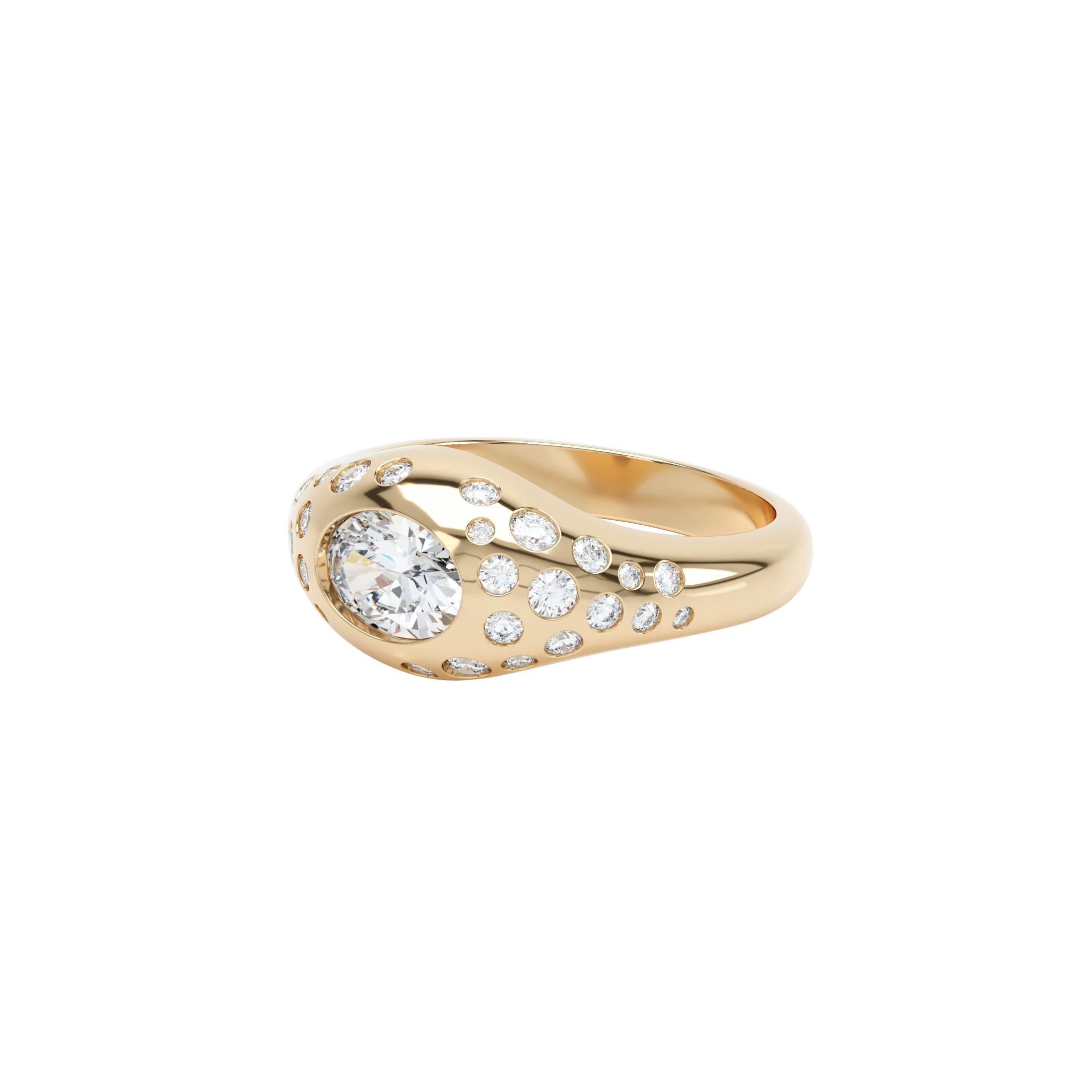 Curve scattered diamond signet ring - Curve Scattered Diamond Signet Ring - The Future Rocks - 1