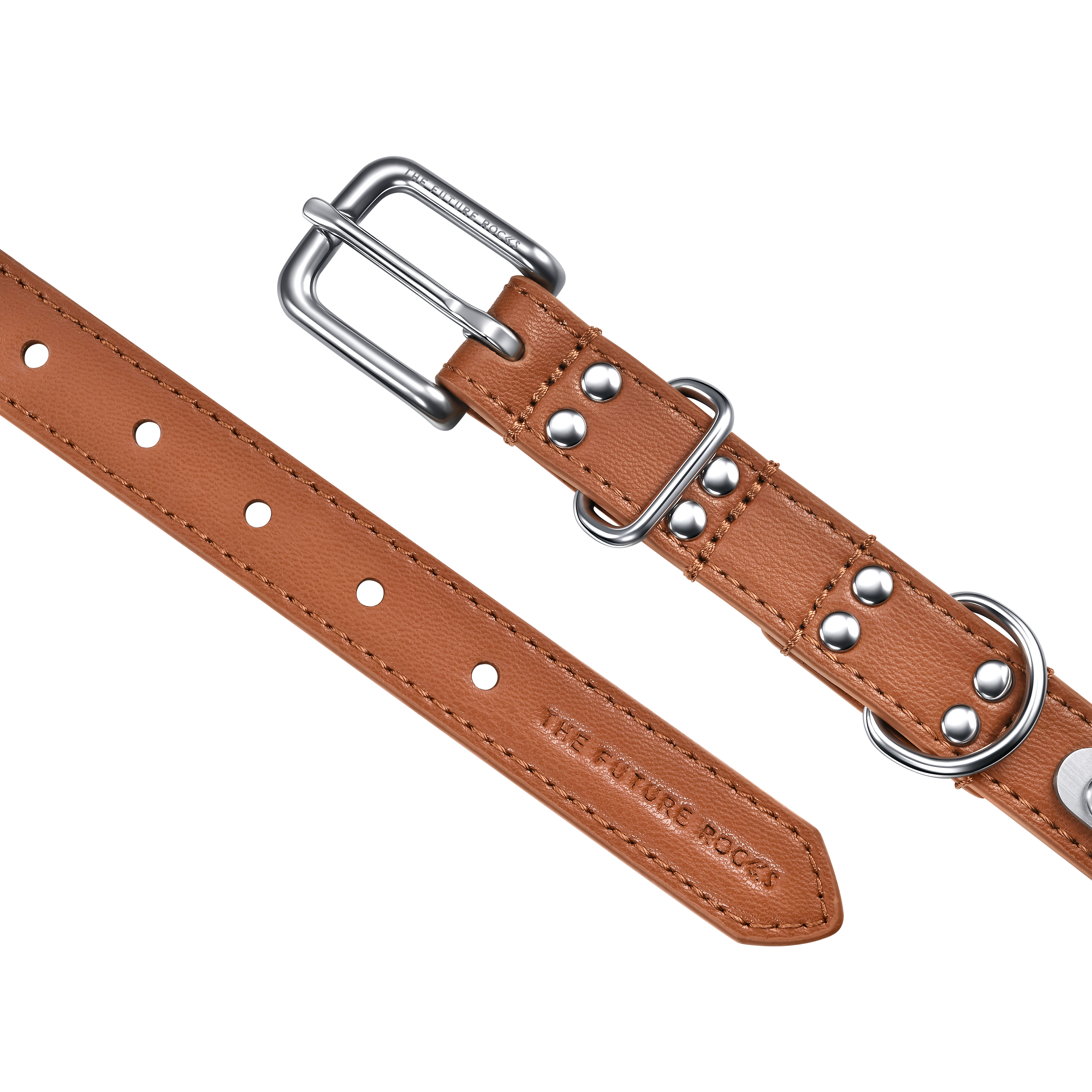 Brown vegan leather collar with lab-grown sapphire - Brown Vegan Leather Dog Collar - The Future Rocks - 5