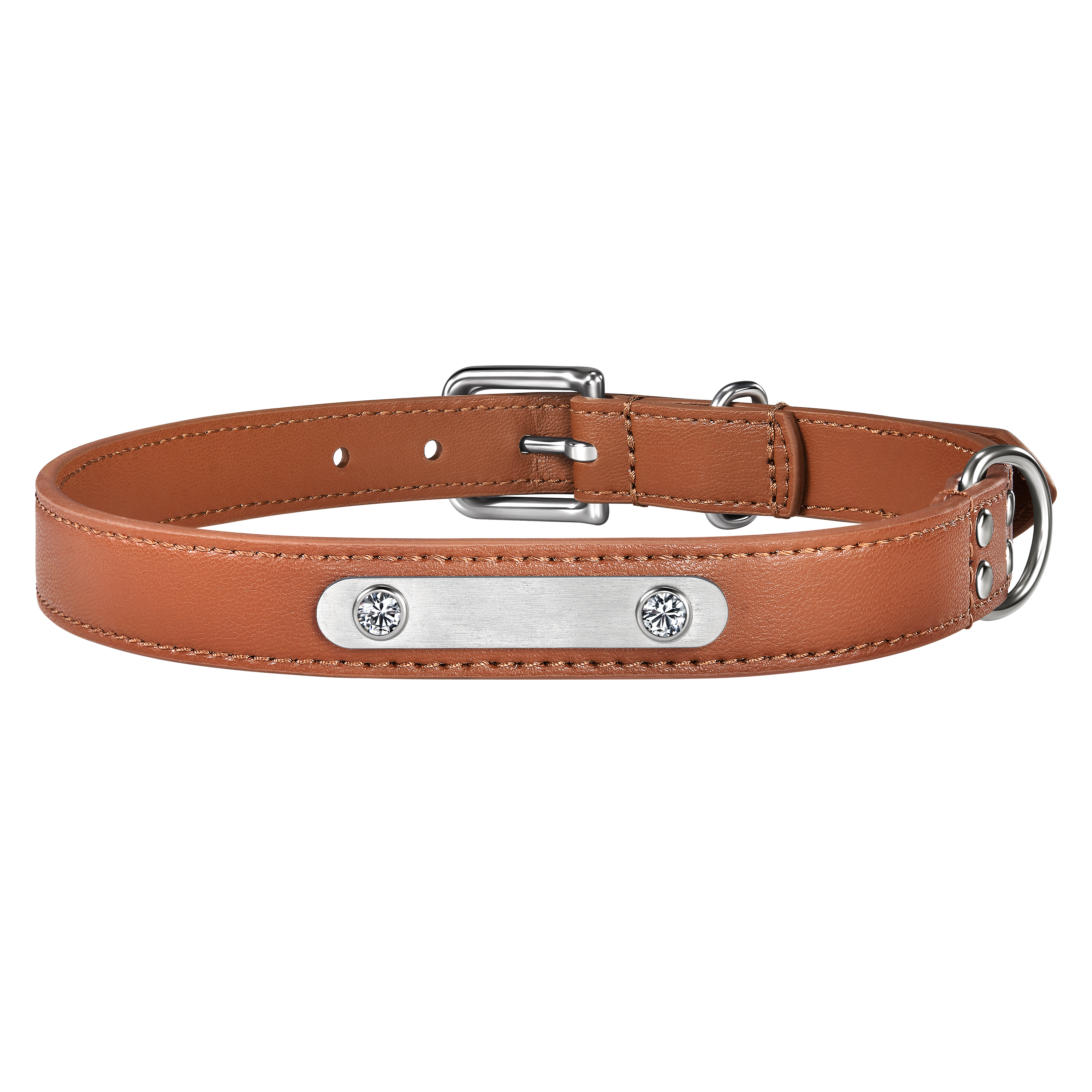Brown vegan leather collar with lab-grown sapphire - Brown Vegan Leather Dog Collar - The Future Rocks - 8