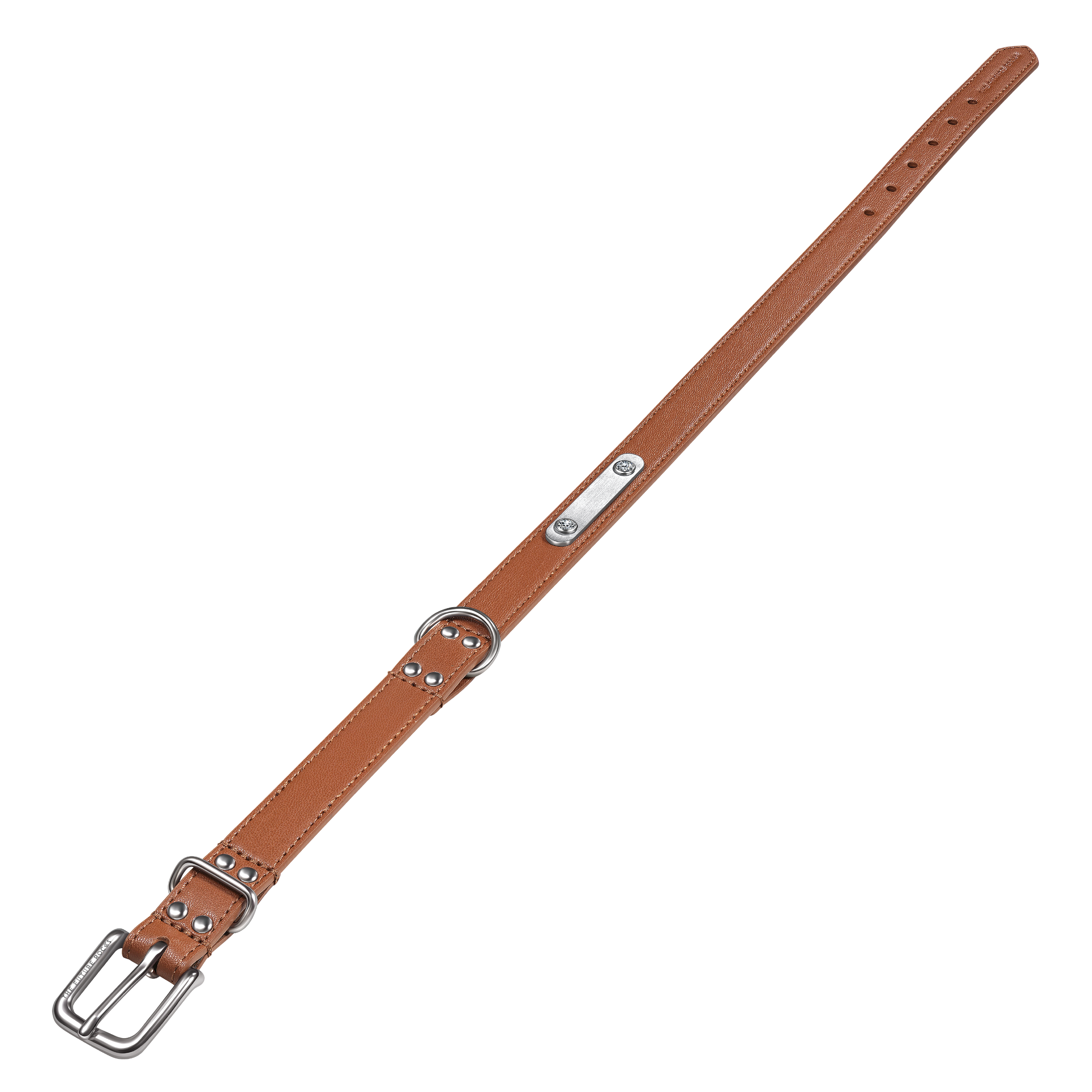 Brown vegan leather collar with lab-grown sapphire - Brown Vegan Leather Dog Collar - The Future Rocks - 9