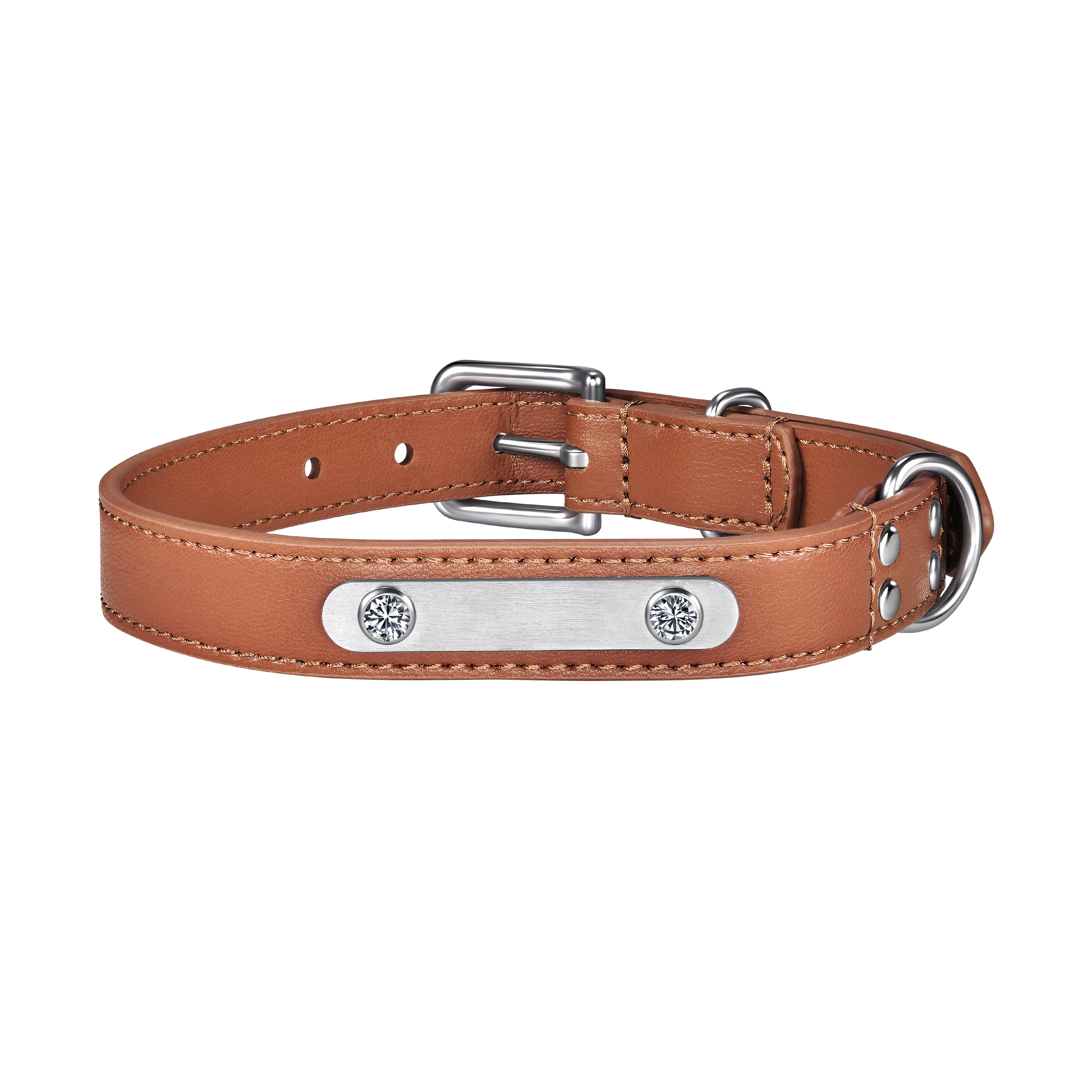 Brown vegan leather collar with lab-grown sapphire - Brown Vegan Leather Dog Collar - The Future Rocks - 10