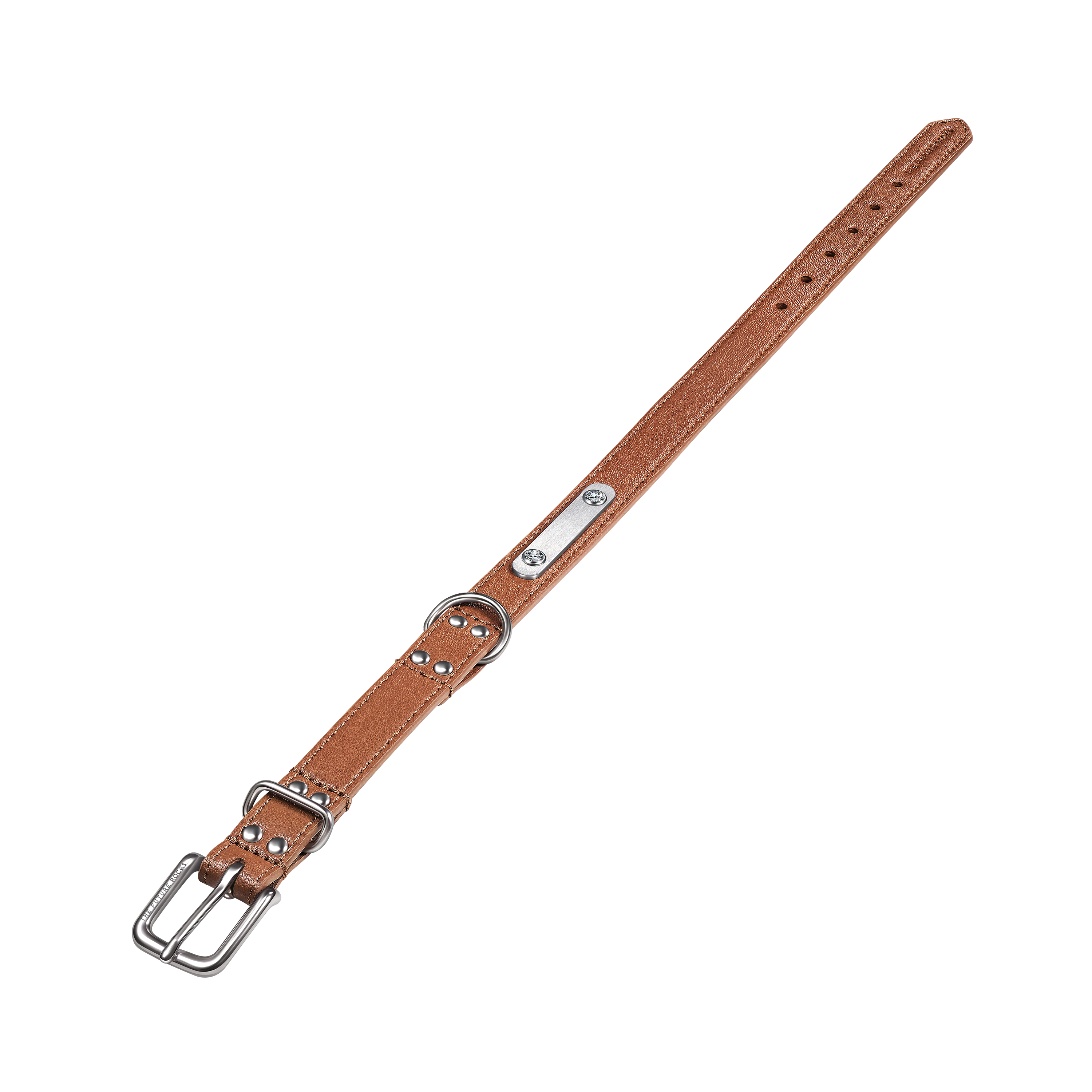 Brown vegan leather collar with lab-grown sapphire - Brown Vegan Leather Dog Collar - The Future Rocks - 11