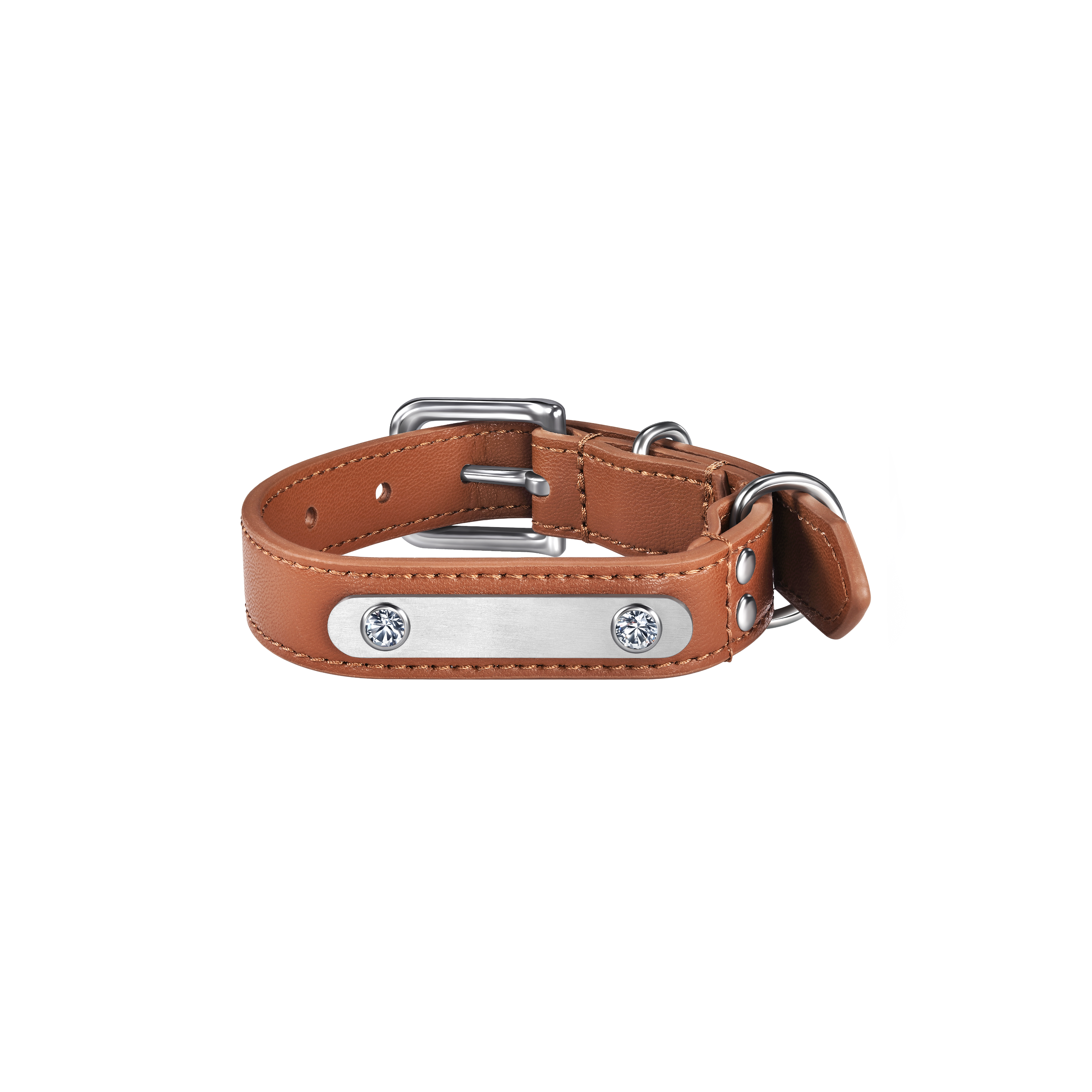 Brown vegan leather collar with lab-grown sapphire - Brown Vegan Leather Dog Collar - The Future Rocks - 1