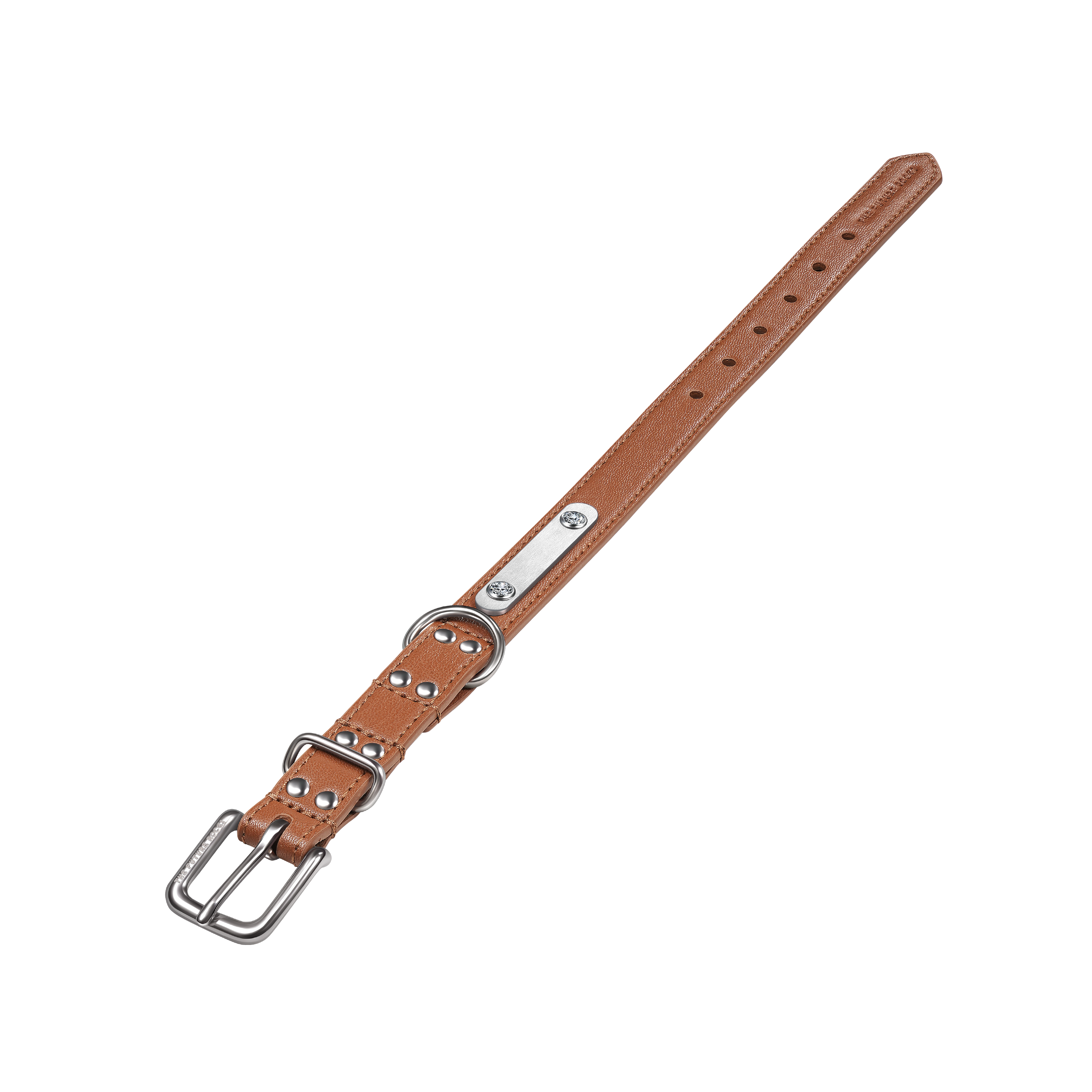 Brown vegan leather collar with lab-grown sapphire - Brown Vegan Leather Dog Collar - The Future Rocks - 7