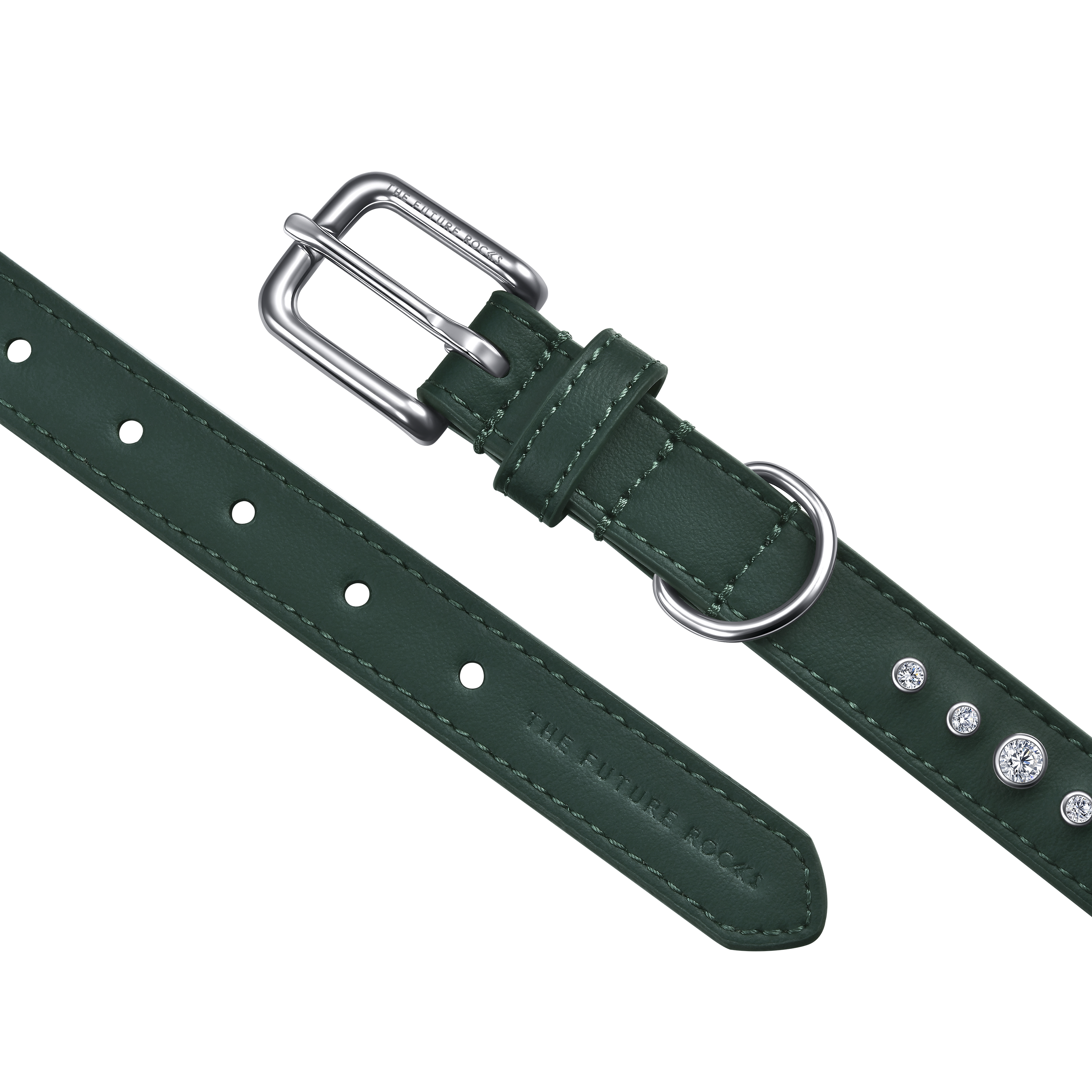 Green vegan leather collar with lab-grown sapphire - Green Vegan Leather Dog Collar - The Future Rocks - 3