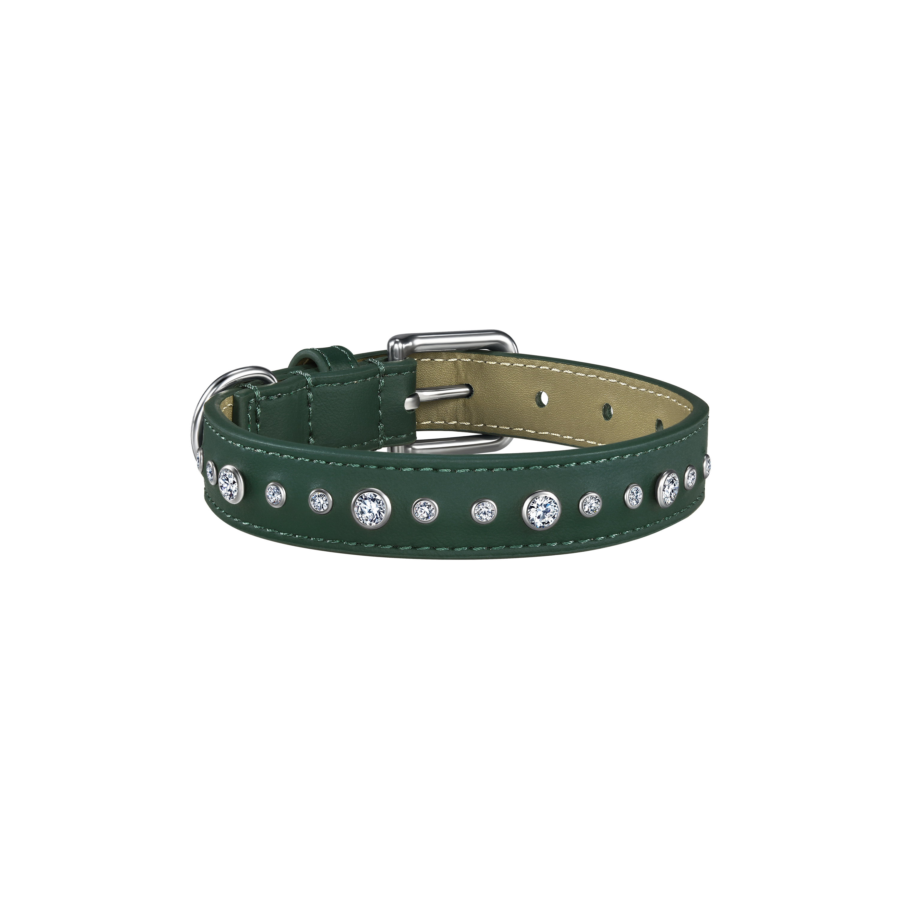 Green vegan leather collar with lab-grown sapphire - Green Vegan Leather Dog Collar - The Future Rocks - 1