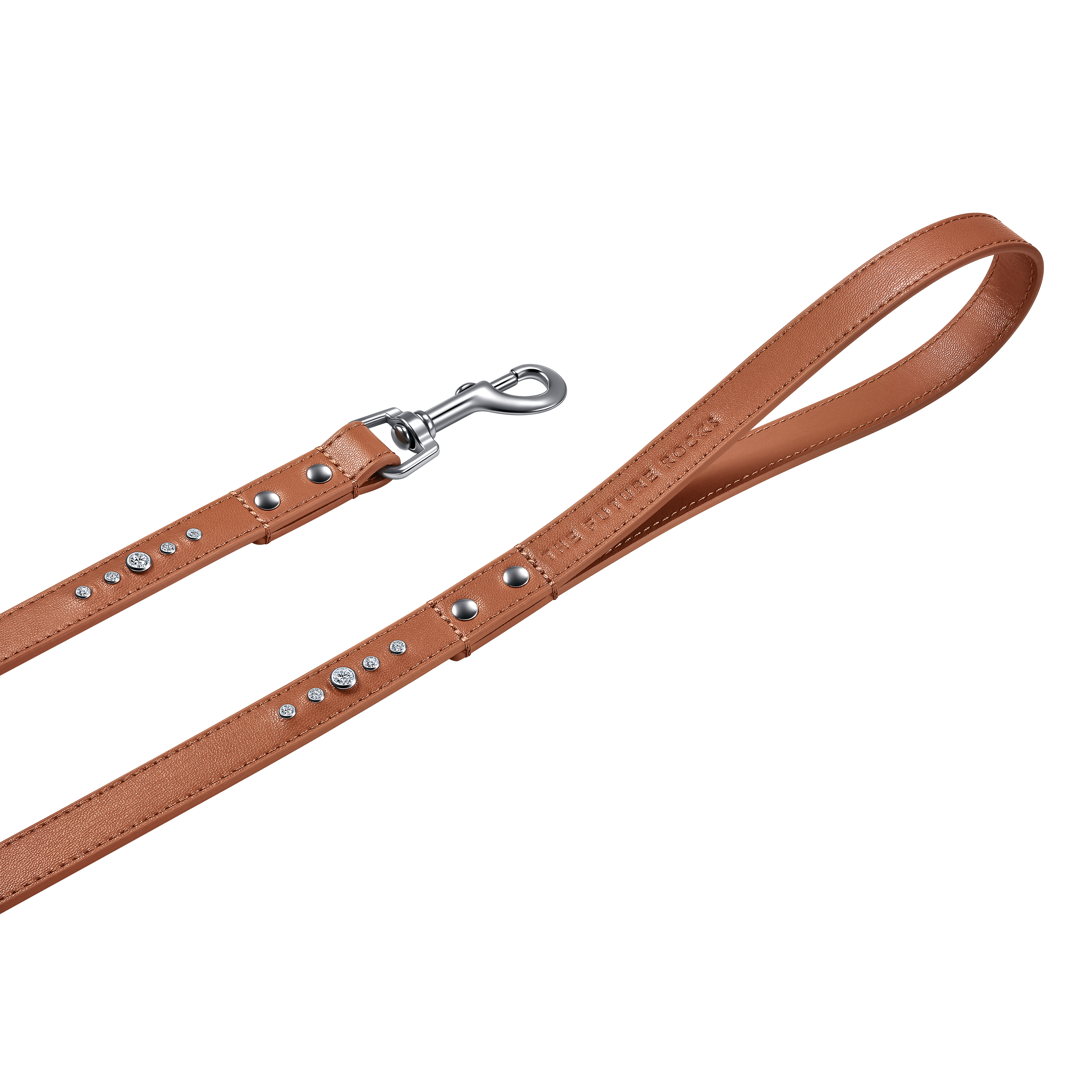 Brown vegan leather leash with lab-grown sapphire - Brown Vegan Leather Dog Leash - The Future Rocks - 1