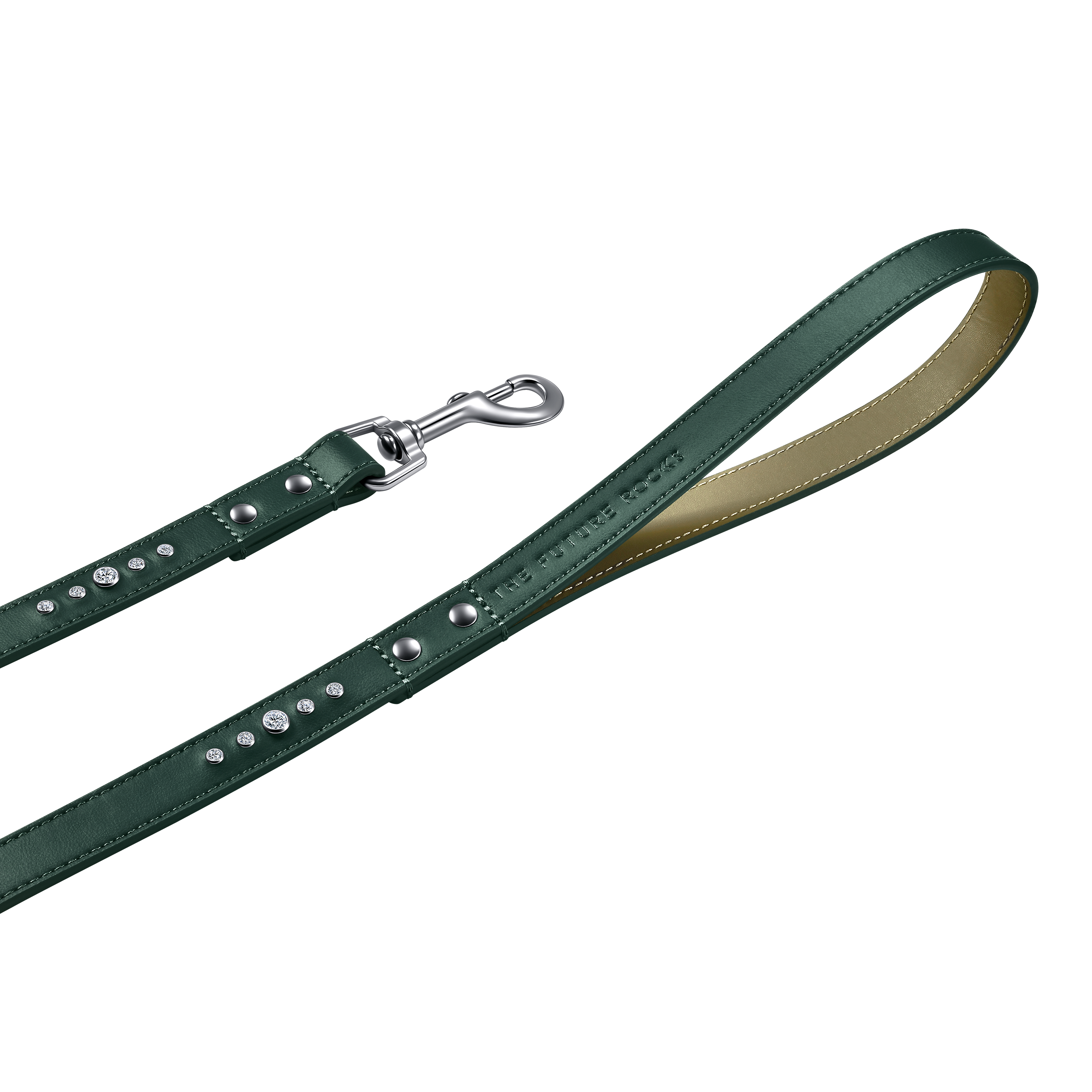 Green vegan leather leash with lab-grown sapphire - Green Vegan Leather Dog Leash - The Future Rocks - 1