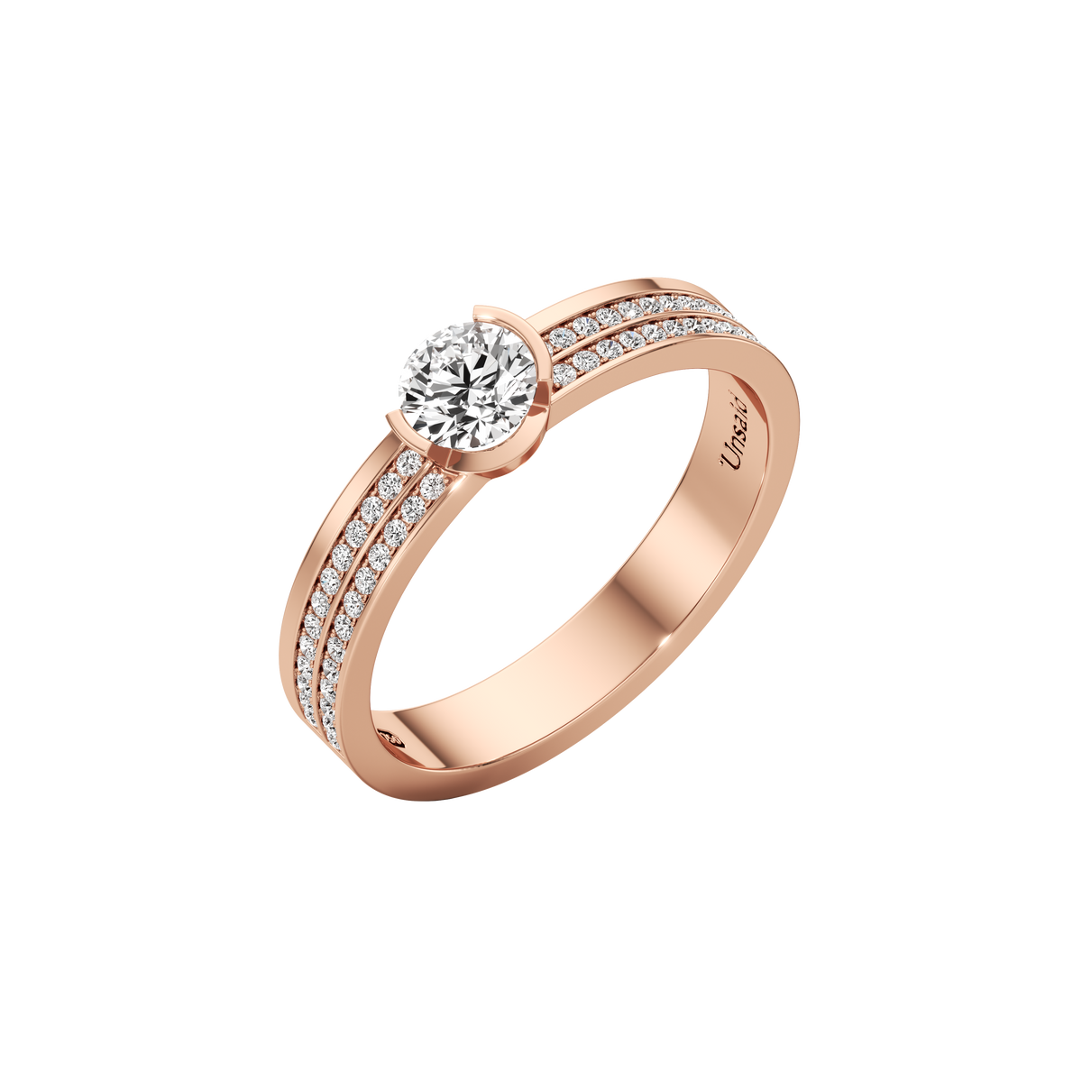 Meta dahlia duo pavé band - Meta Duo Pavé Band Diamond Solitaire Ring - The Future Rocks - 3