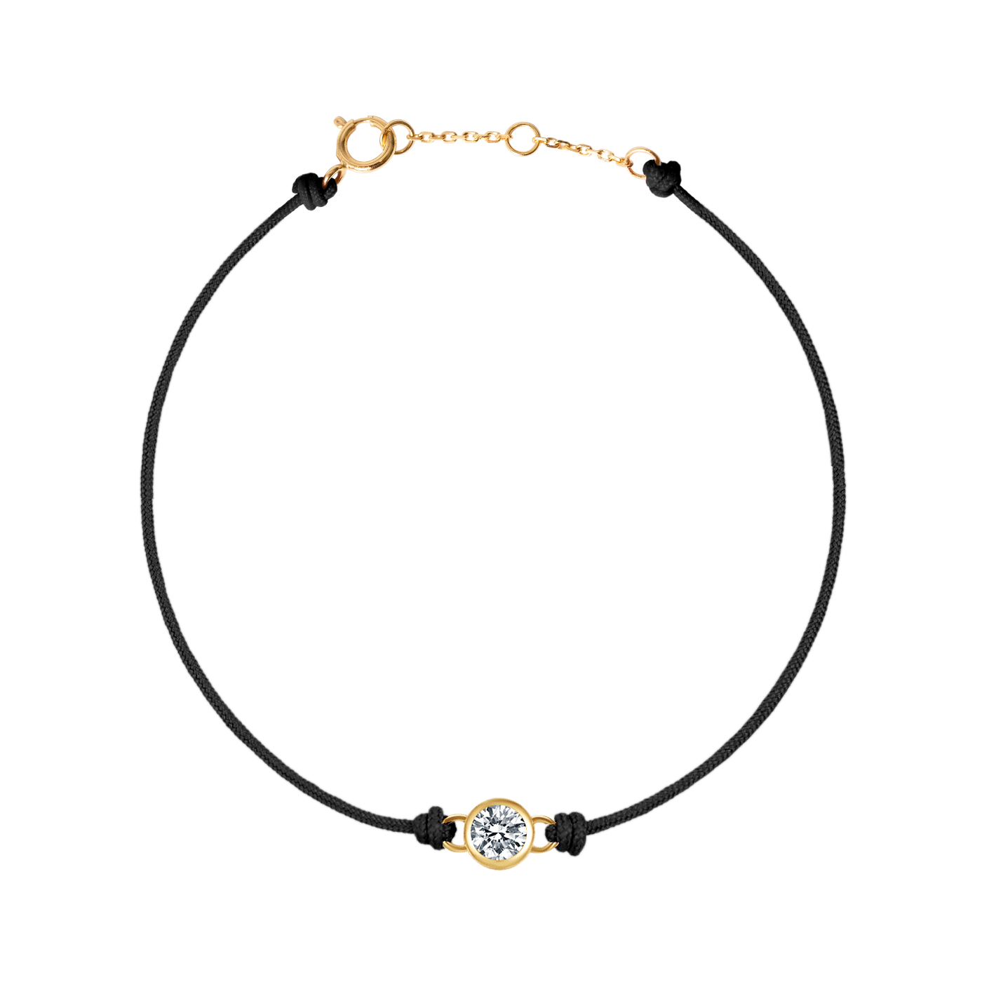 Round brilliant bezel cord bracelet - Black Cord Bracelet with Diamond - Valentine's Day Gifts -  The Future Rocks -    1