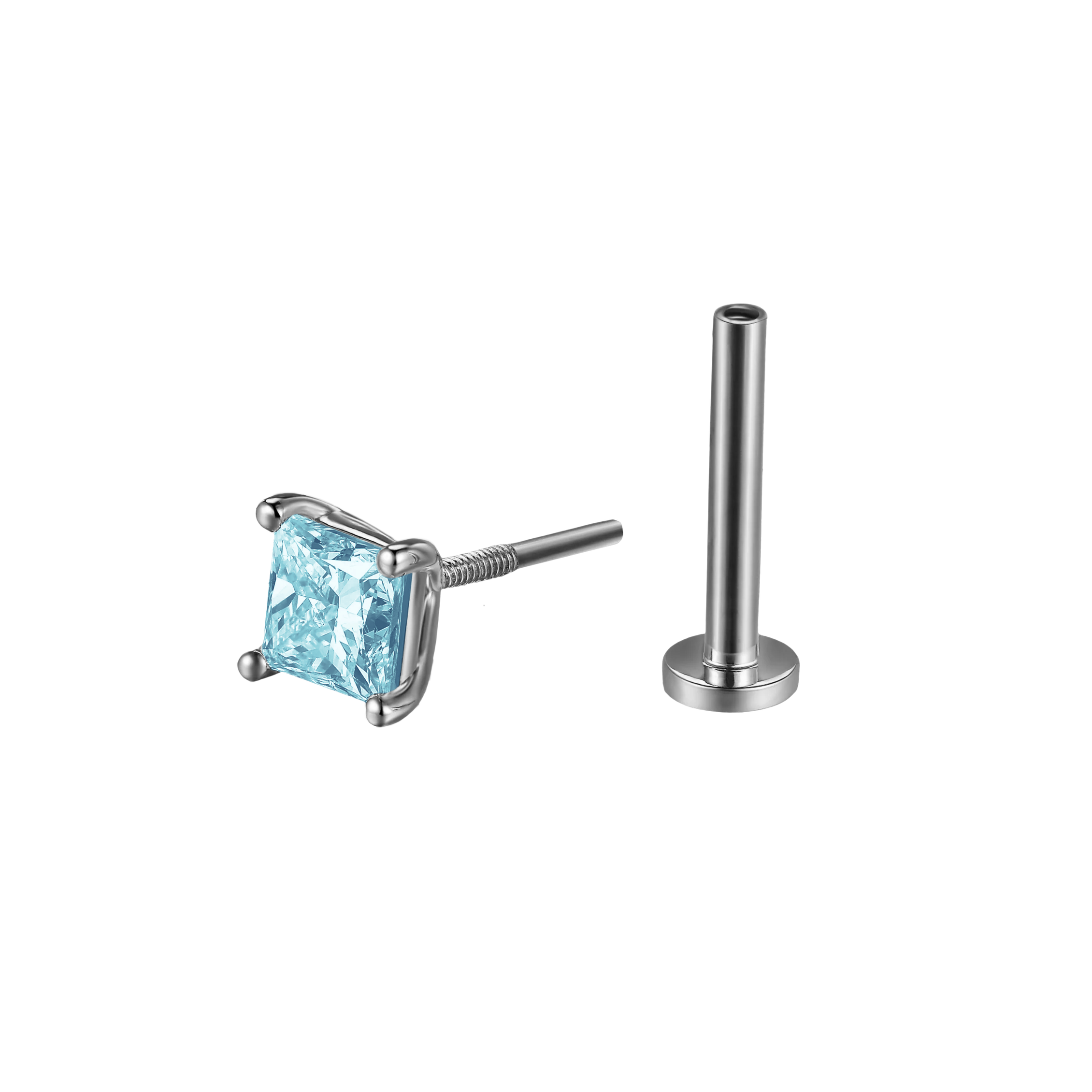 Princess flatback earrings - Princess Cut Blue Diamond Flatback Earrings - The Future Rocks - 5