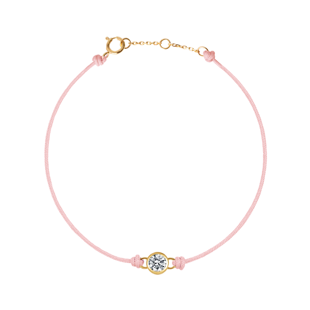 Round brilliant 14k bezel cord bracelet - Light Pink Cord Bracelet with Diamond - The Future Rocks - 1