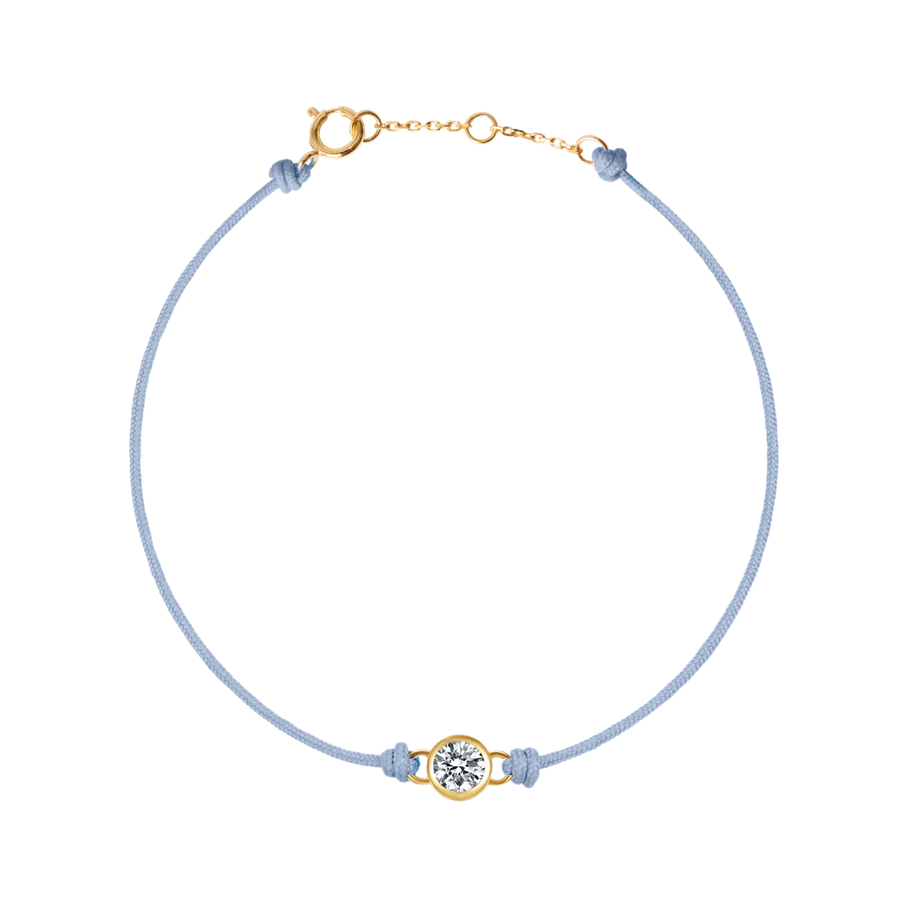 Round brilliant 14k bezel cord bracelet - Light Blue Cord Bracelet with Diamond - The Future Rocks - 1