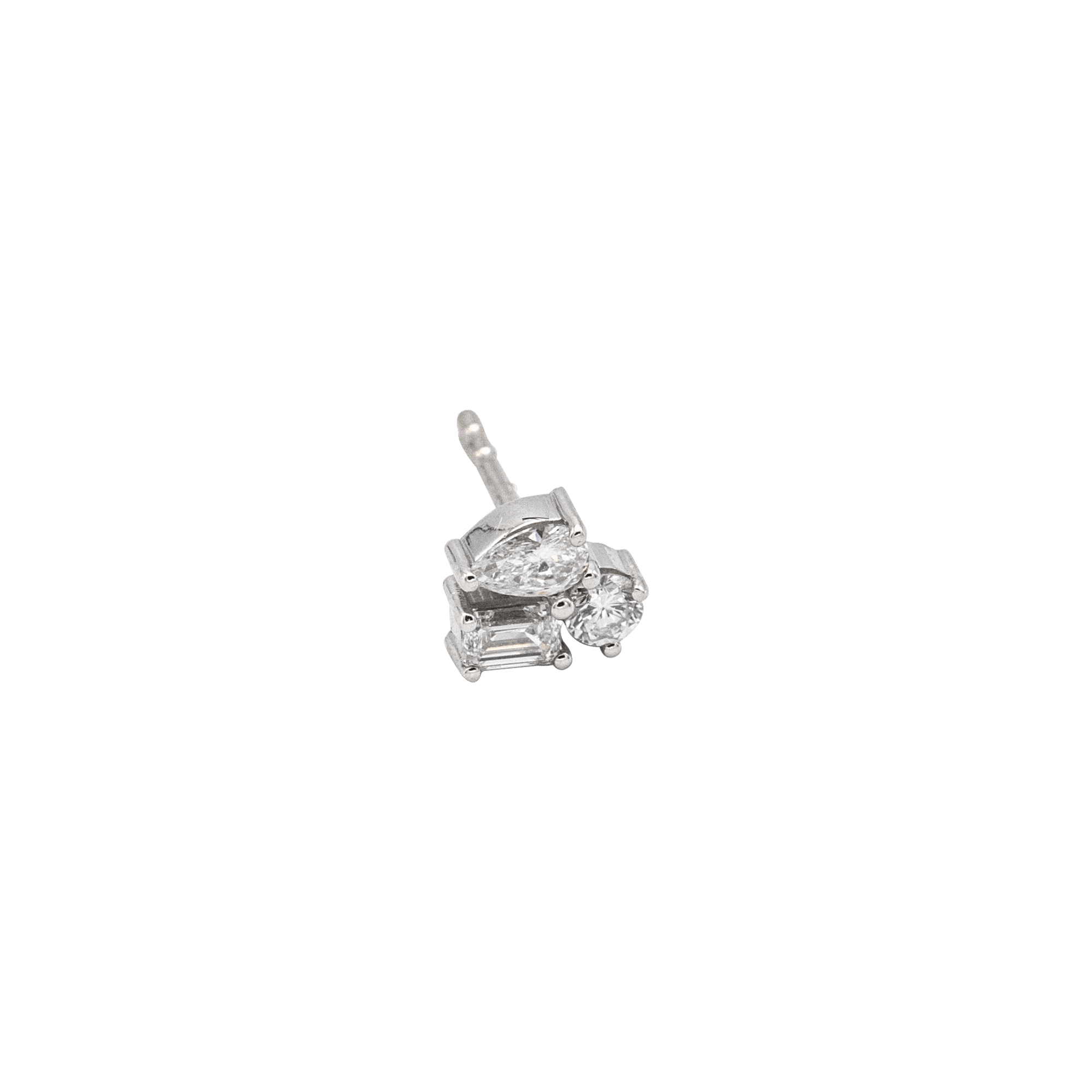 Emçi mini stud - 18K White Gold Three Stone Diamond Stud Earring - The Future Rocks - 2