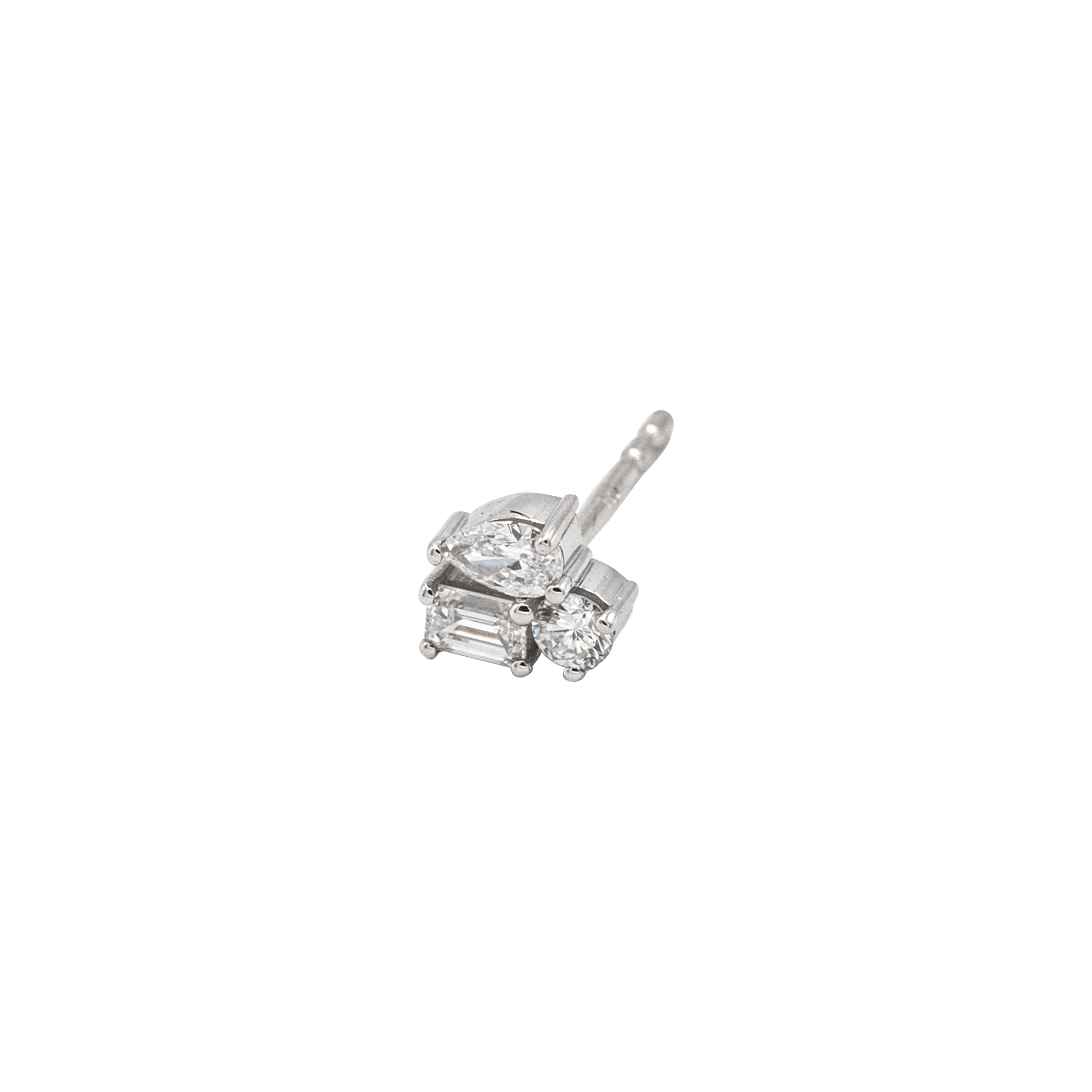Emçi mini stud - 18K White Gold Three Stone Diamond Stud Earring - The Future Rocks - 1