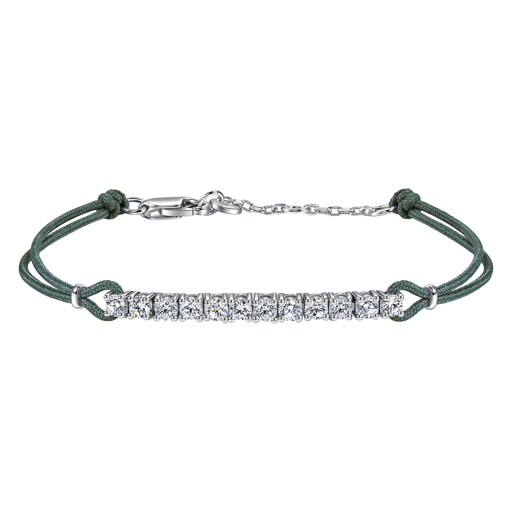 Pavé dark green cord bracelet 0.6ct - Diamond Bracelet - Green Cord Bracelet - The Future Rocks - 1
