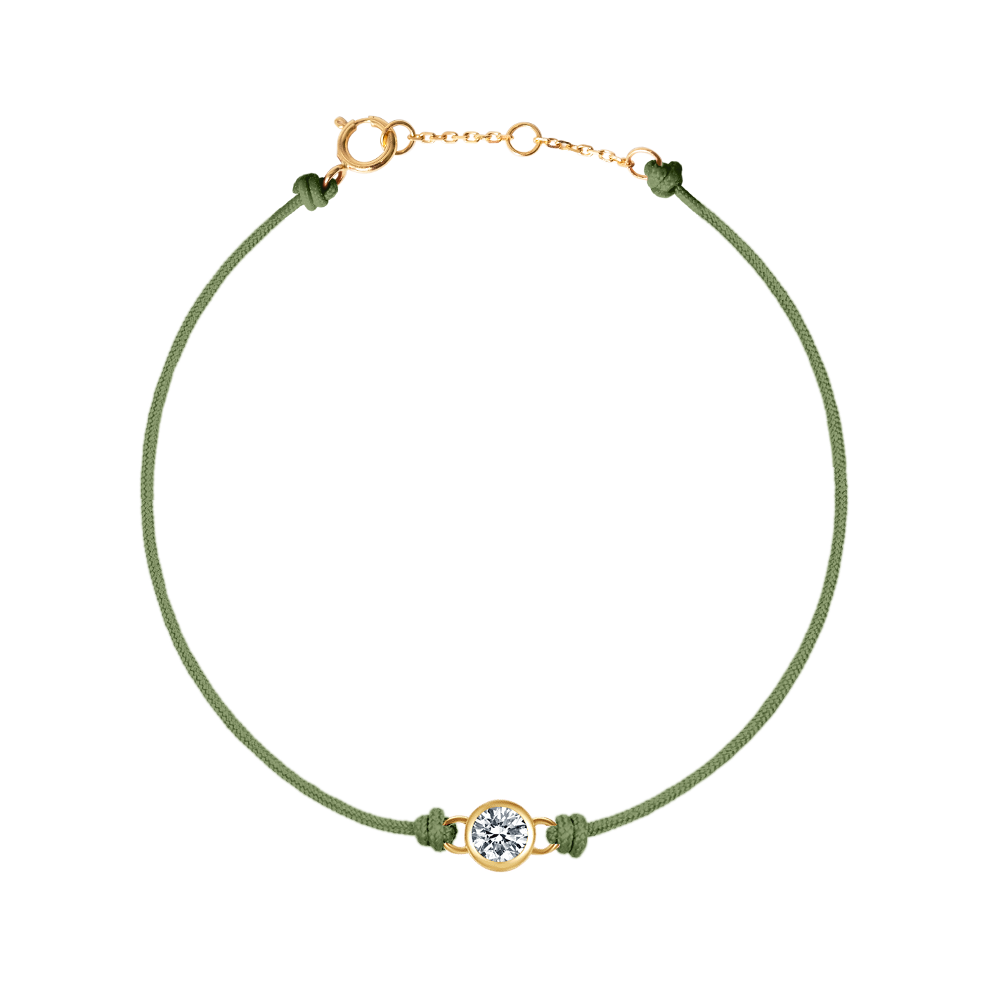 Round brilliant bezel cord bracelet - Khaki Cord Bracelet with Diamond - Valentine's Day Gifts -  The Future Rocks -    1