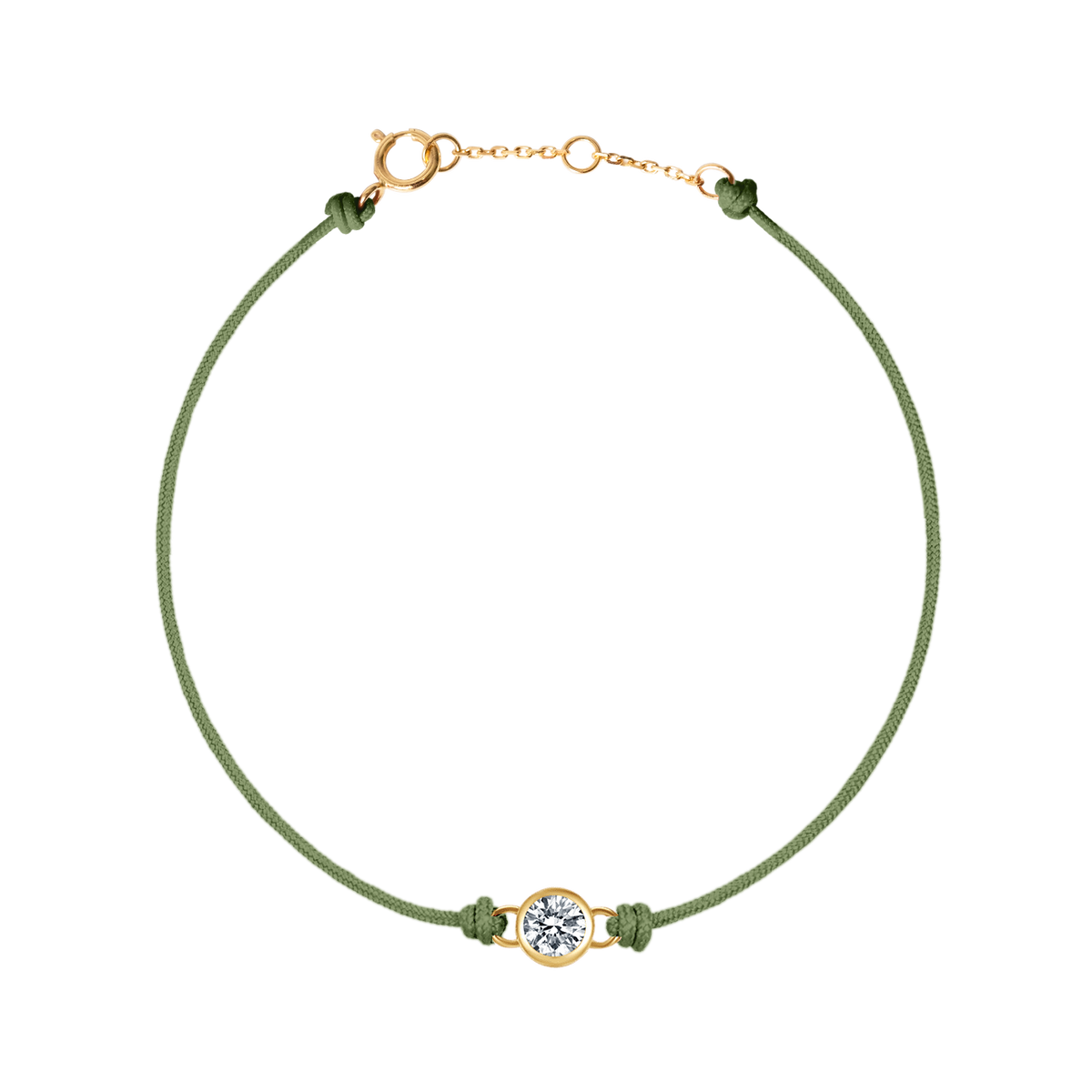 Round brilliant bezel cord bracelet - Khaki Cord Bracelet with Diamond - The Future Rocks - 1