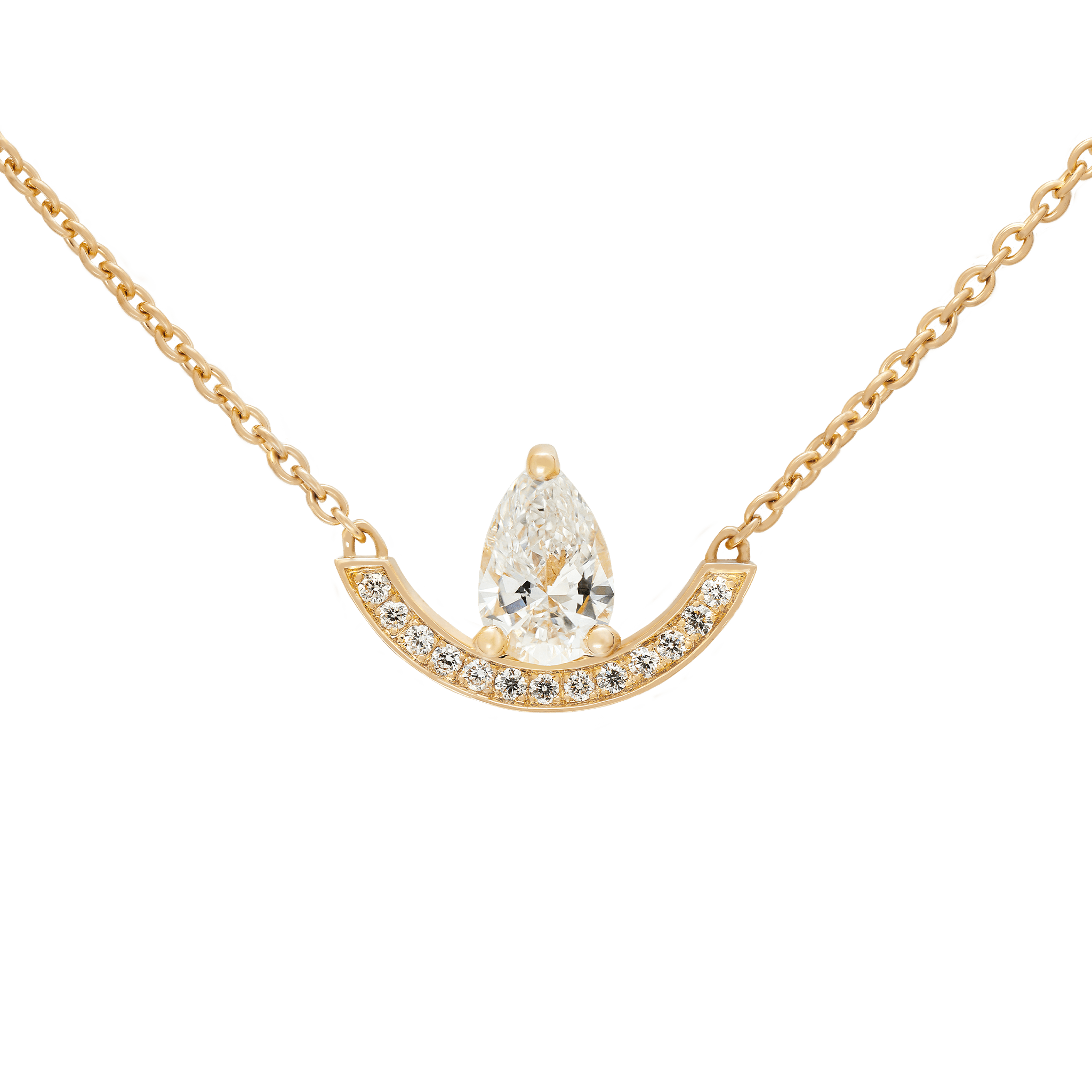 Intrépide grand arc pavée poire solitaire necklace - Pear Shaped Diamond Pendant Necklace -  The Future Rocks -    1