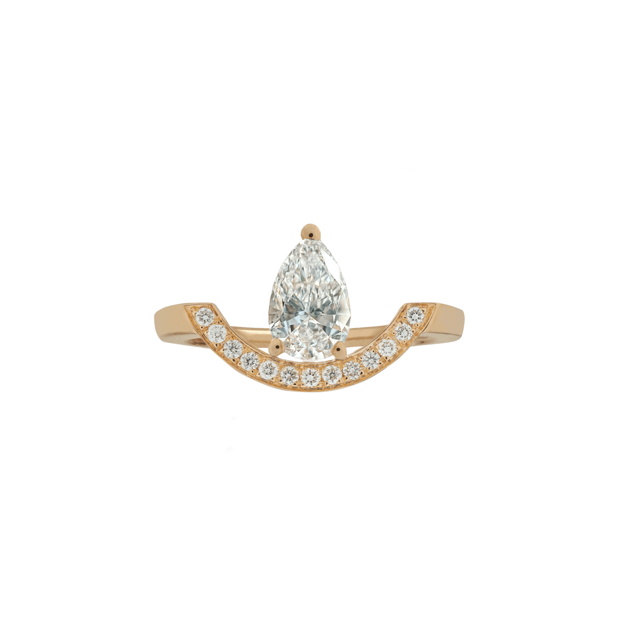 Intrépide grand arc pavée poire solitaire ring - Pear Shaped Solitaire Diamond Pavé Ring - The Future Rocks - 1