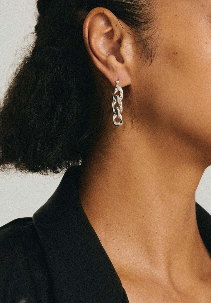 Kihei melee diamond triple earrings - Kihei Melee Diamond Silver Chain Earrings - The Future Rocks - 3