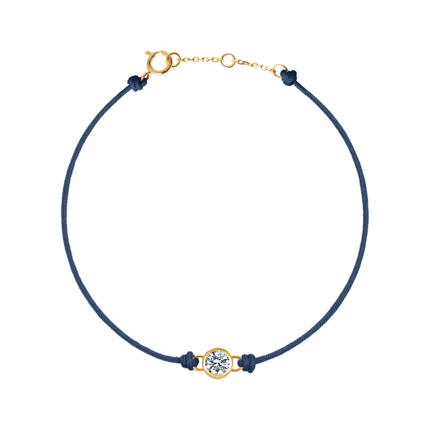 Round brilliant 14k bezel cord bracelet - Navy Blue Cord Bracelet with Diamond - The Future Rocks - 1