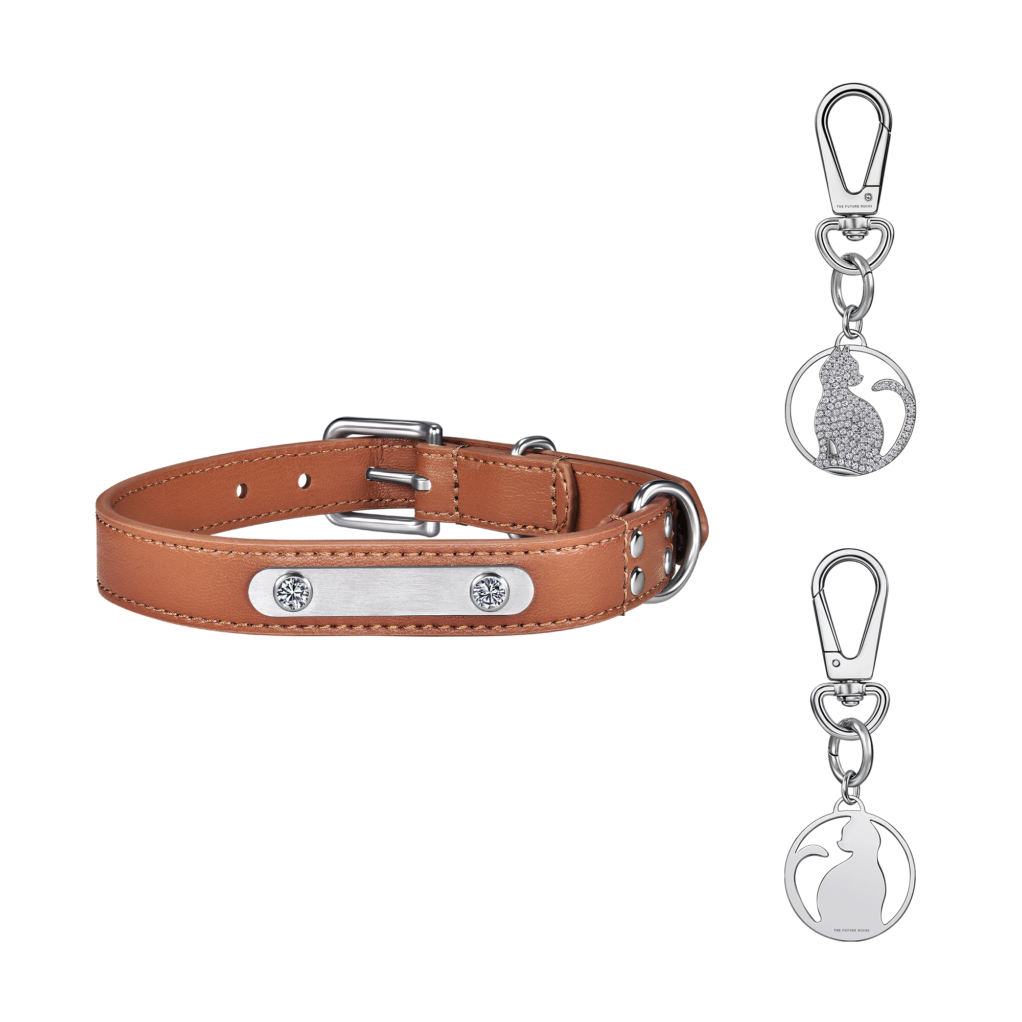 Brown pet collar with 1 charm bundle