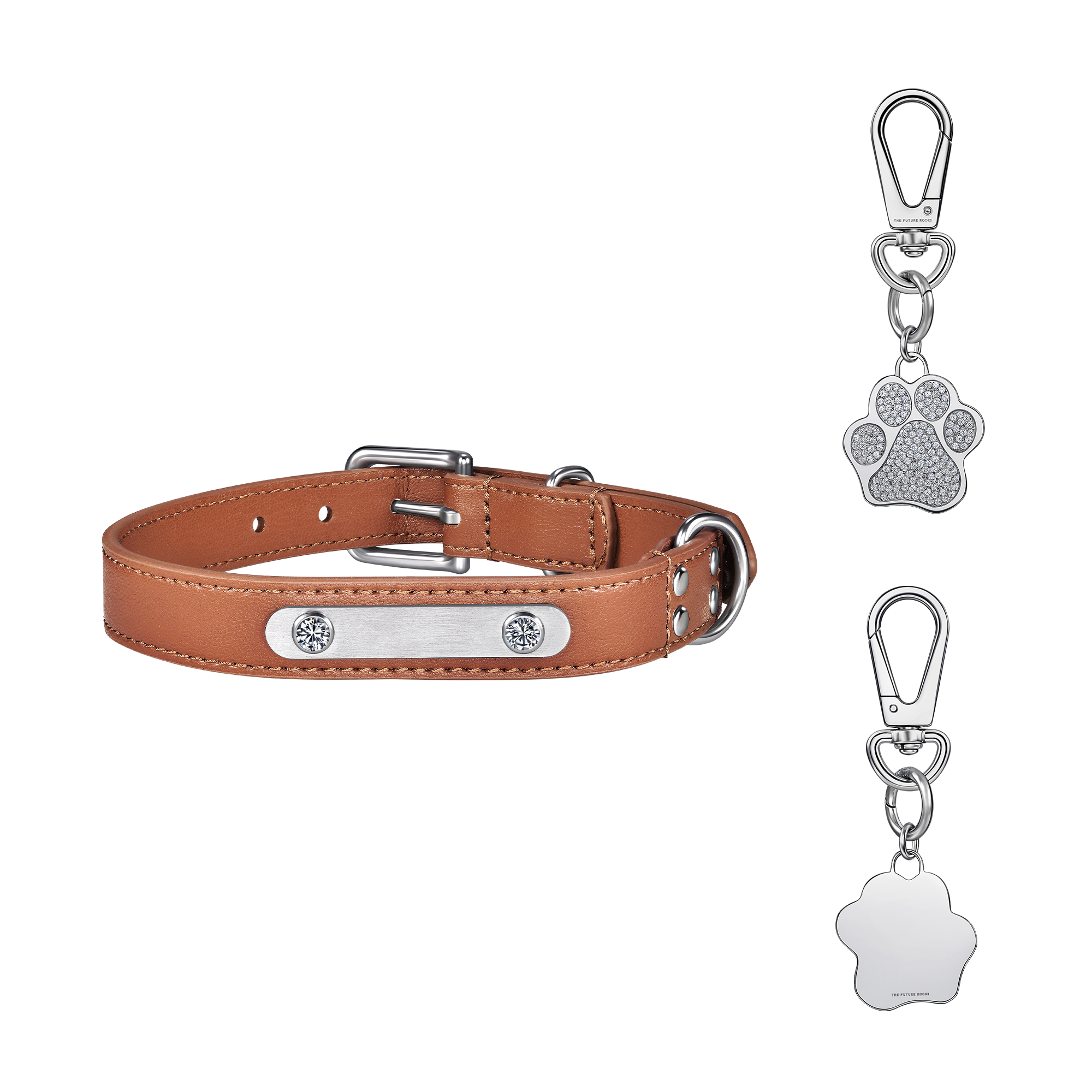 Brown pet collar with 1 charm bundle
