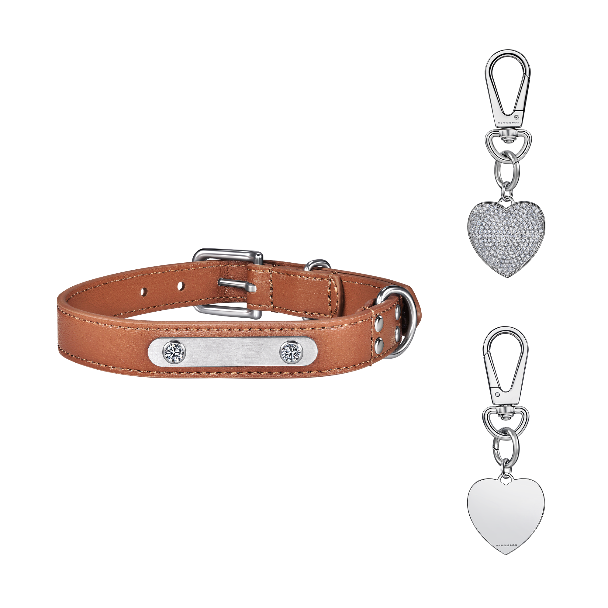 Brown pet collar with 1 charm bundle