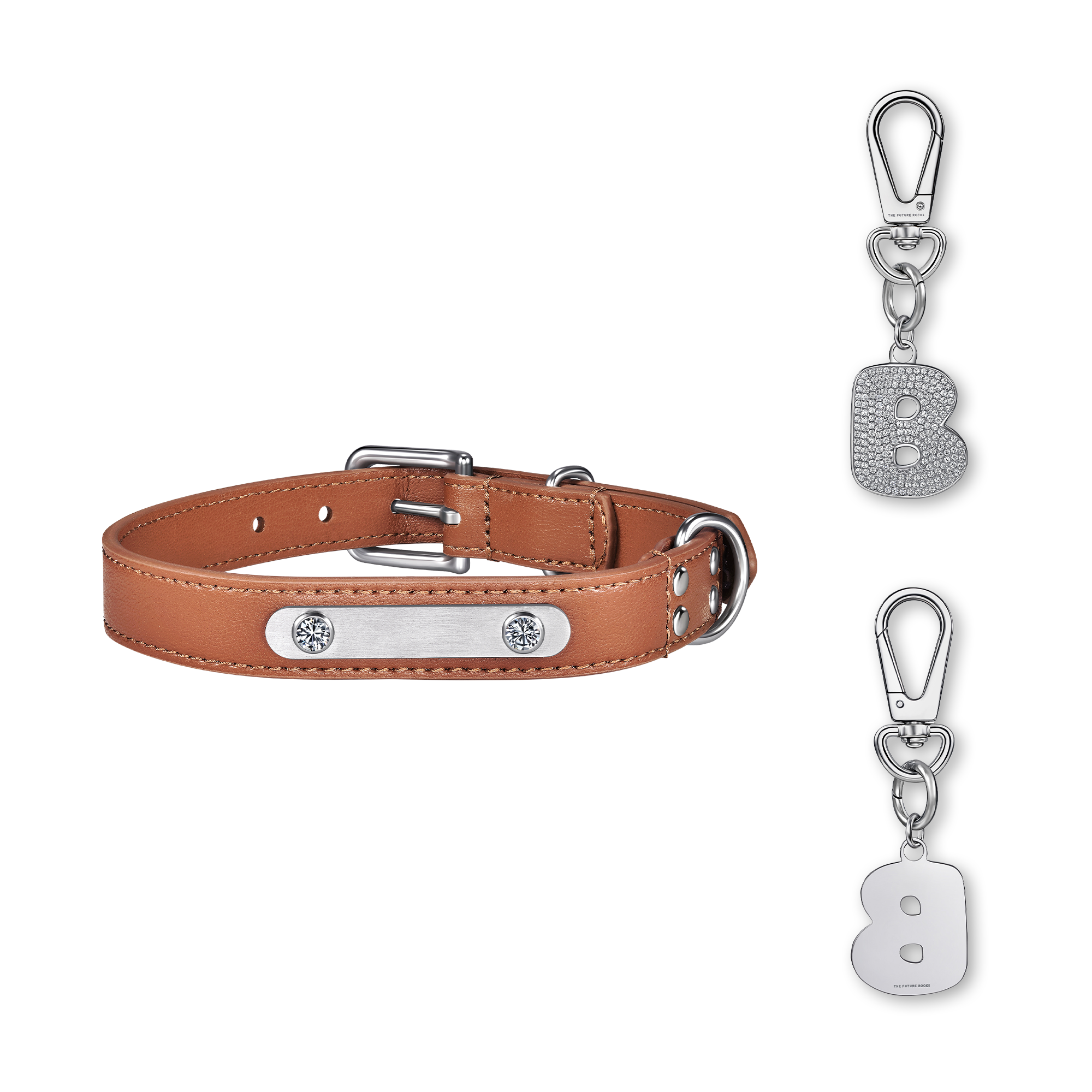 Brown pet collar with 1 charm bundle