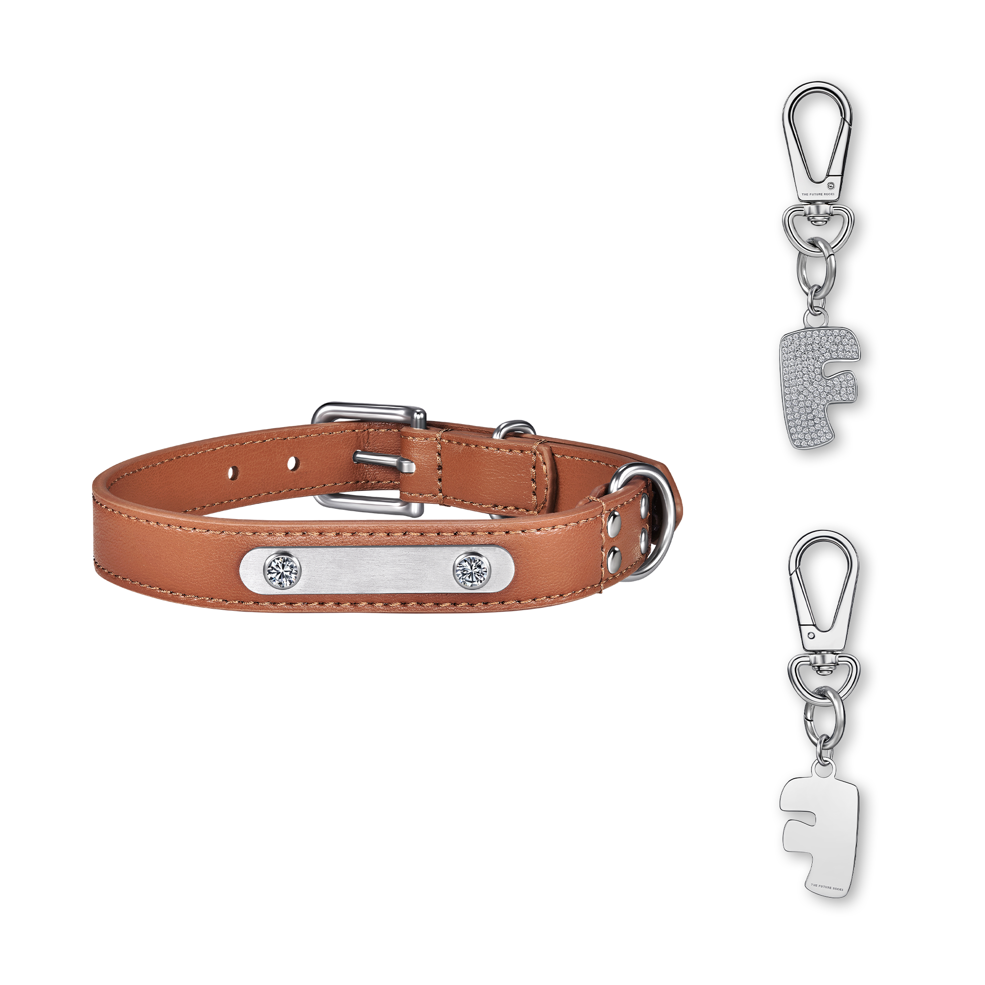 Brown pet collar with 1 charm bundle