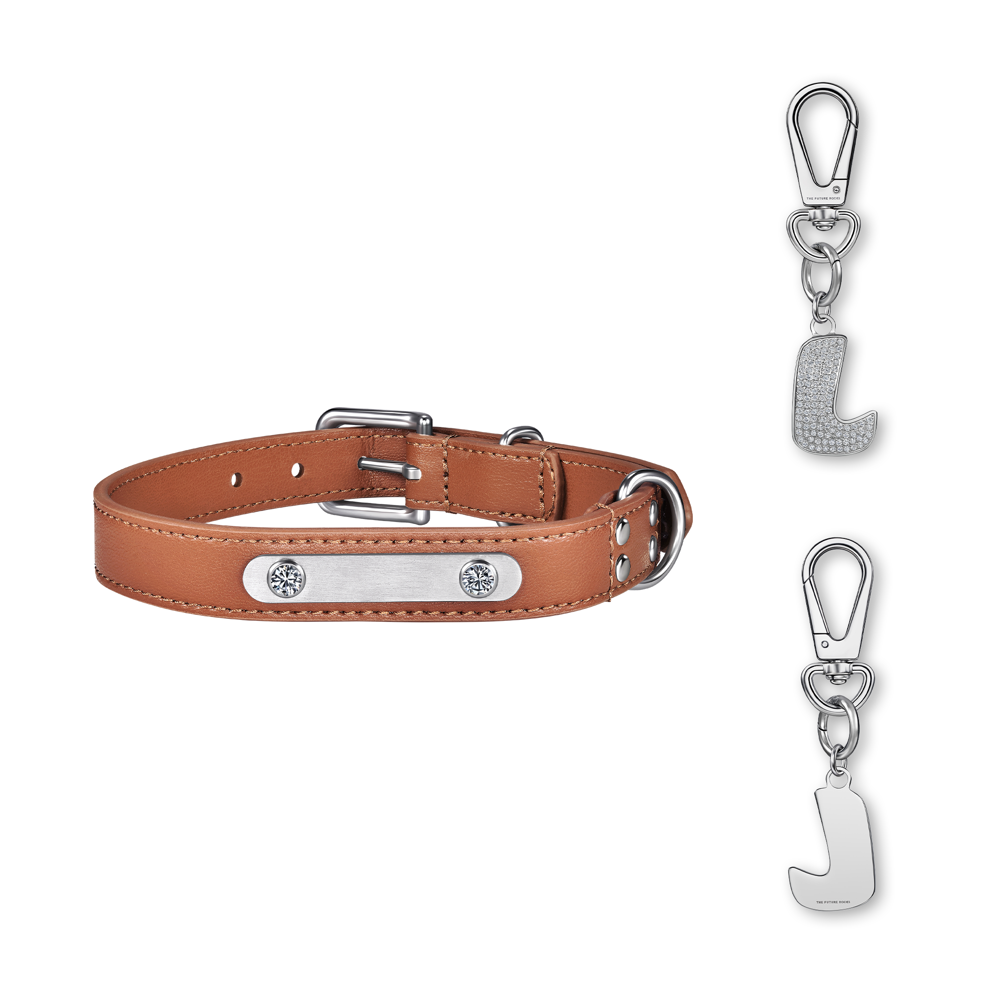 Brown pet collar with 1 charm bundle