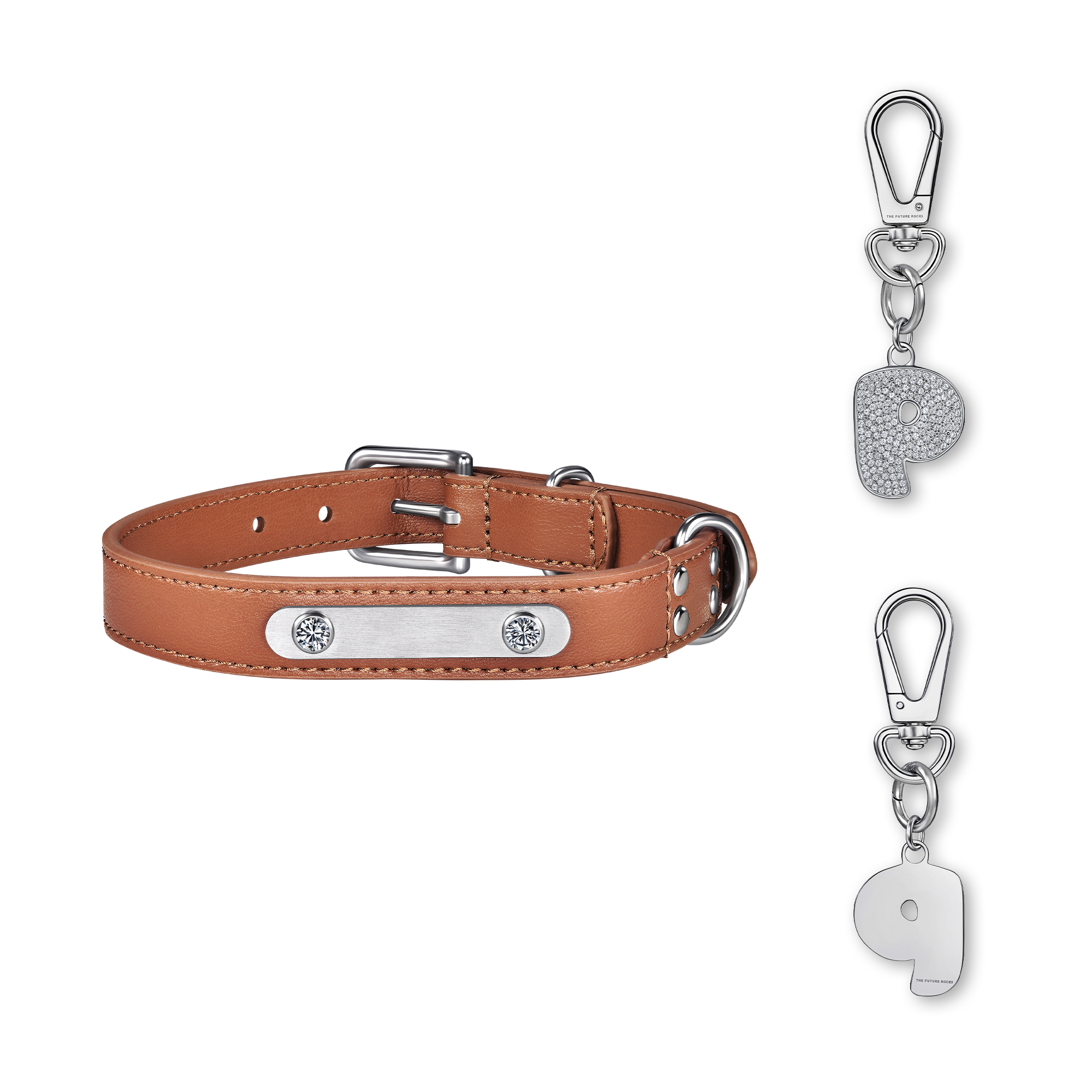 Brown pet collar with 1 charm bundle