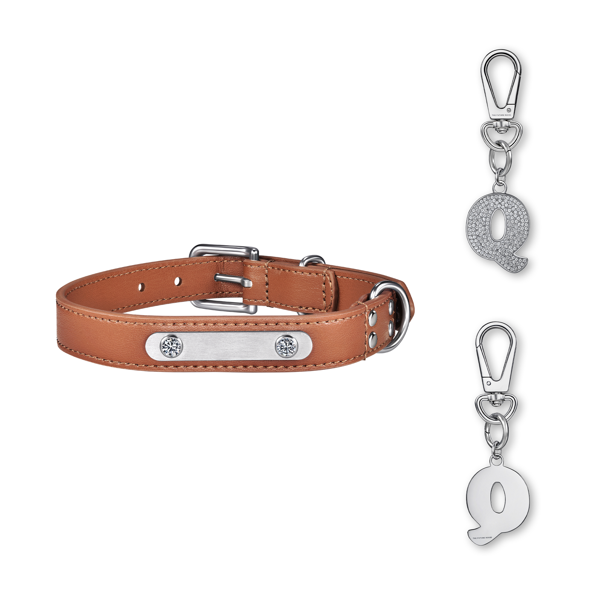 Brown pet collar with 1 charm bundle