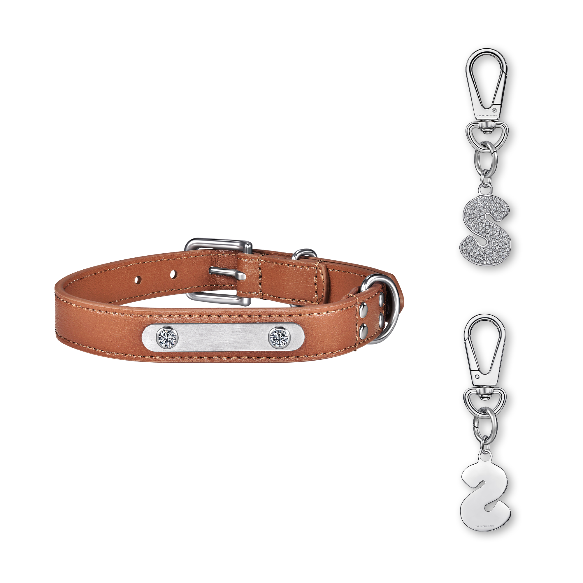 Brown pet collar with 1 charm bundle