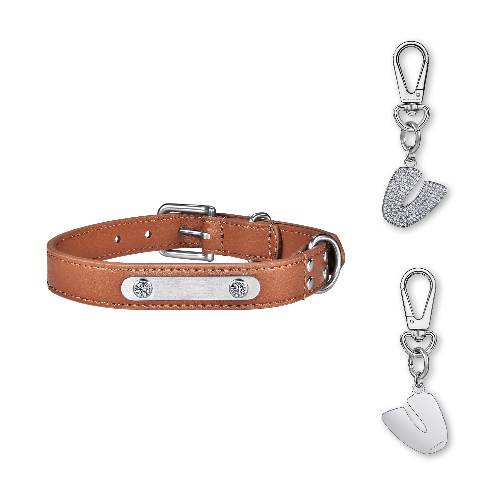 Brown pet collar with 1 charm bundle