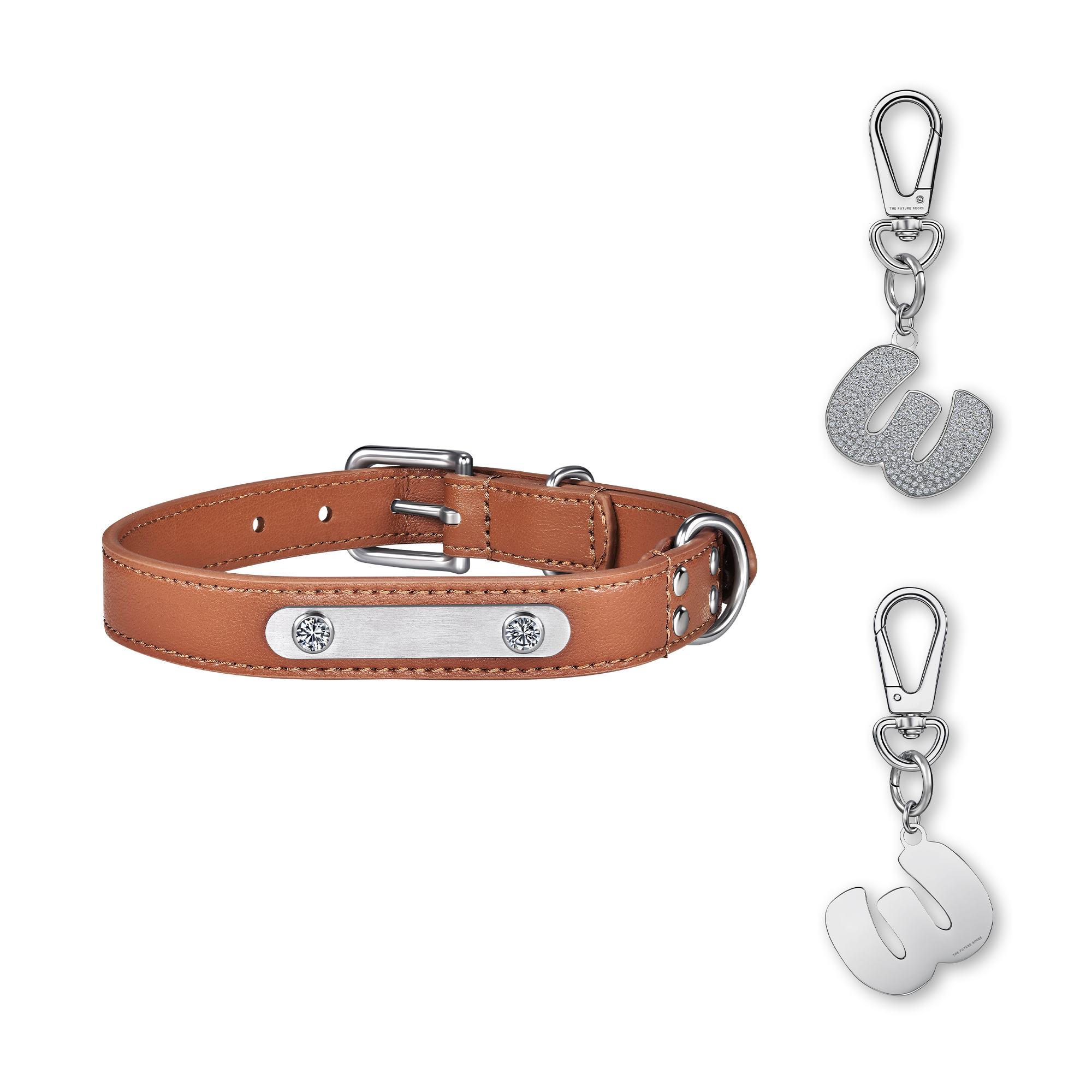 Brown pet collar with 1 charm bundle