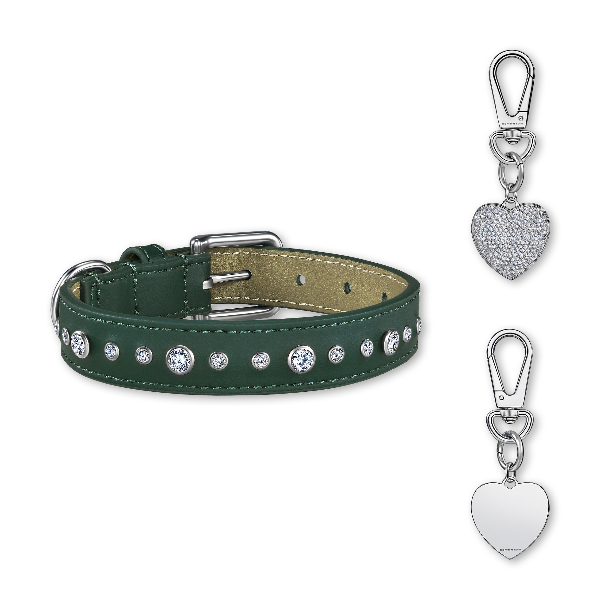Green pet collar with 1 charm bundle