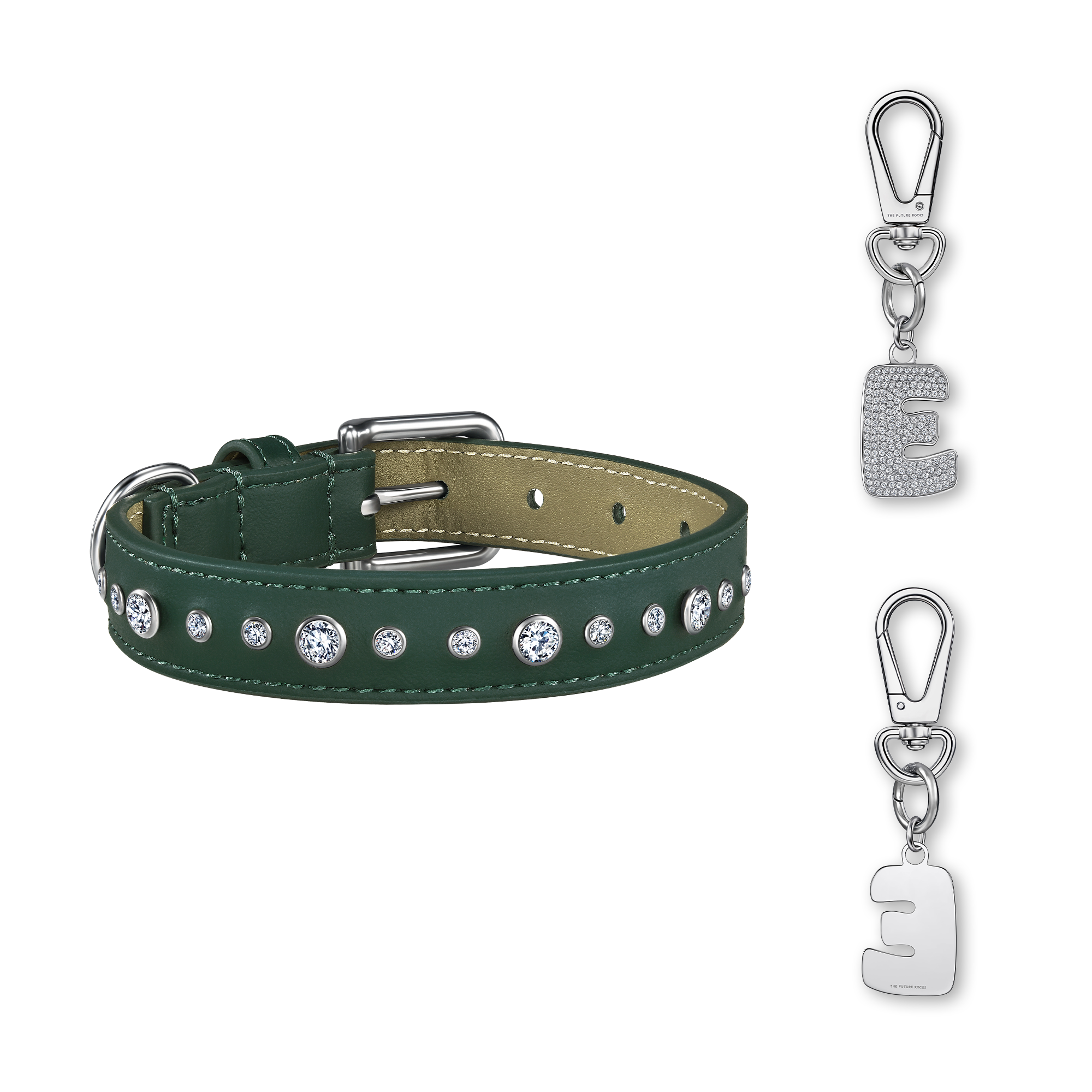 Green pet collar with 1 charm bundle
