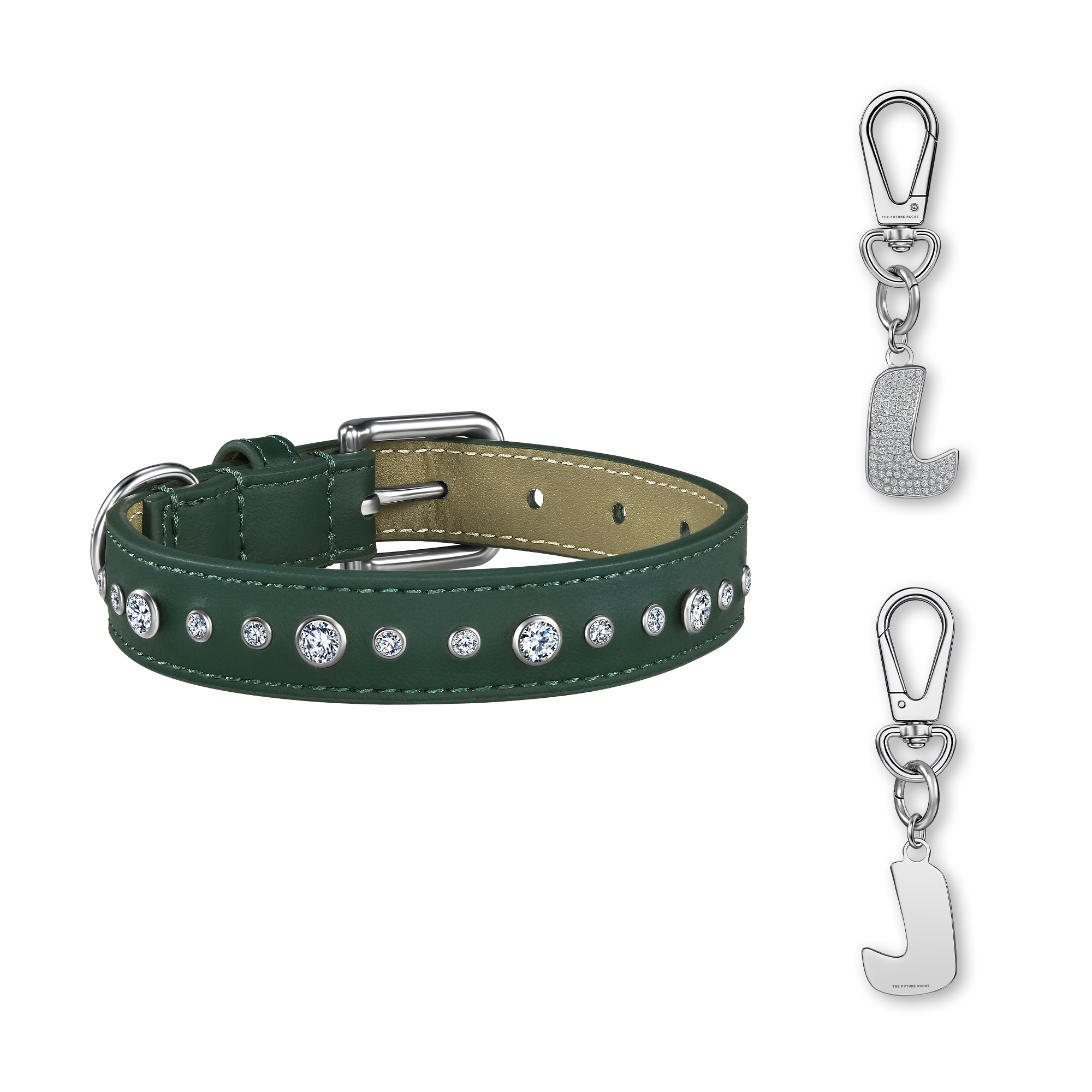Green pet collar with 1 charm bundle