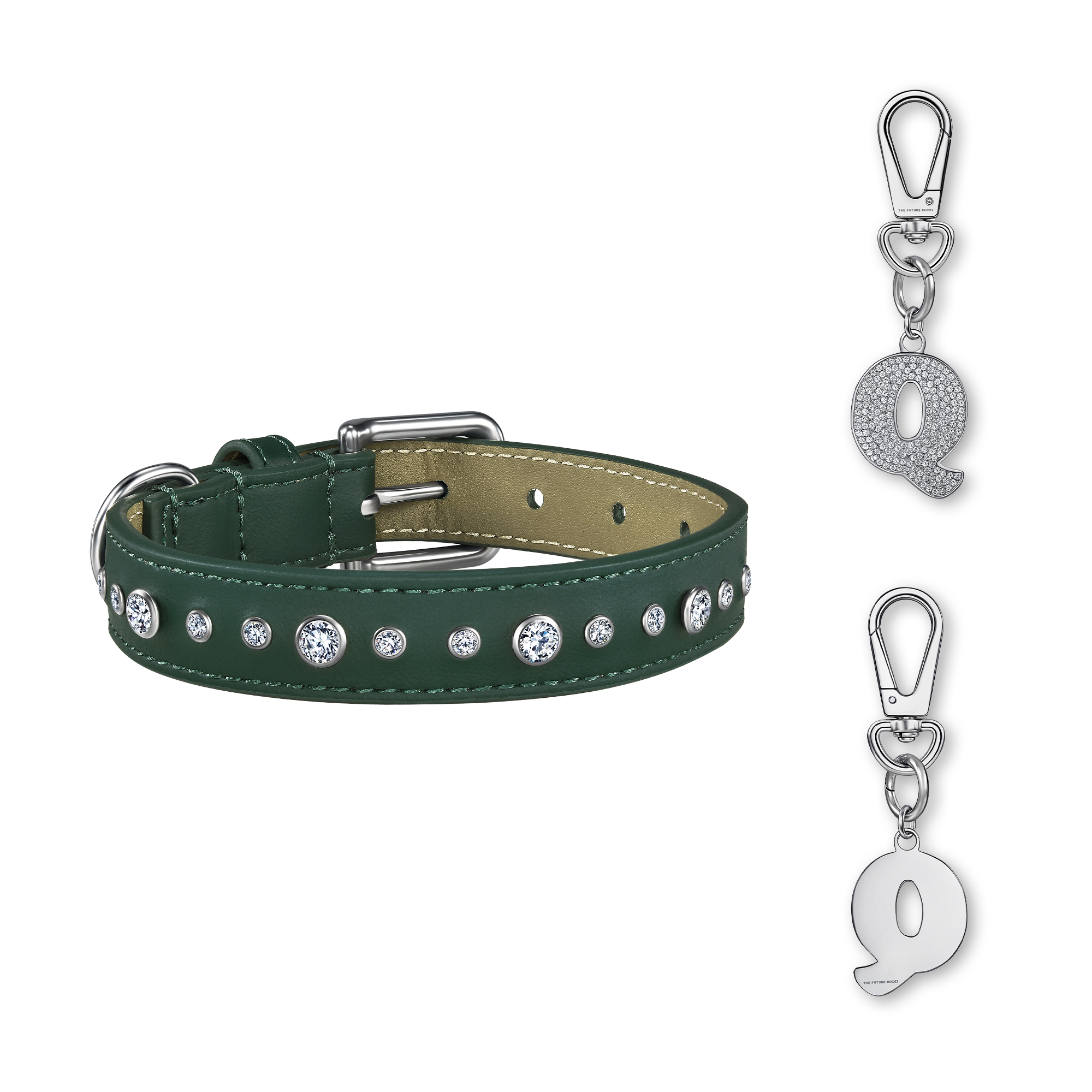 Green pet collar with 1 charm bundle