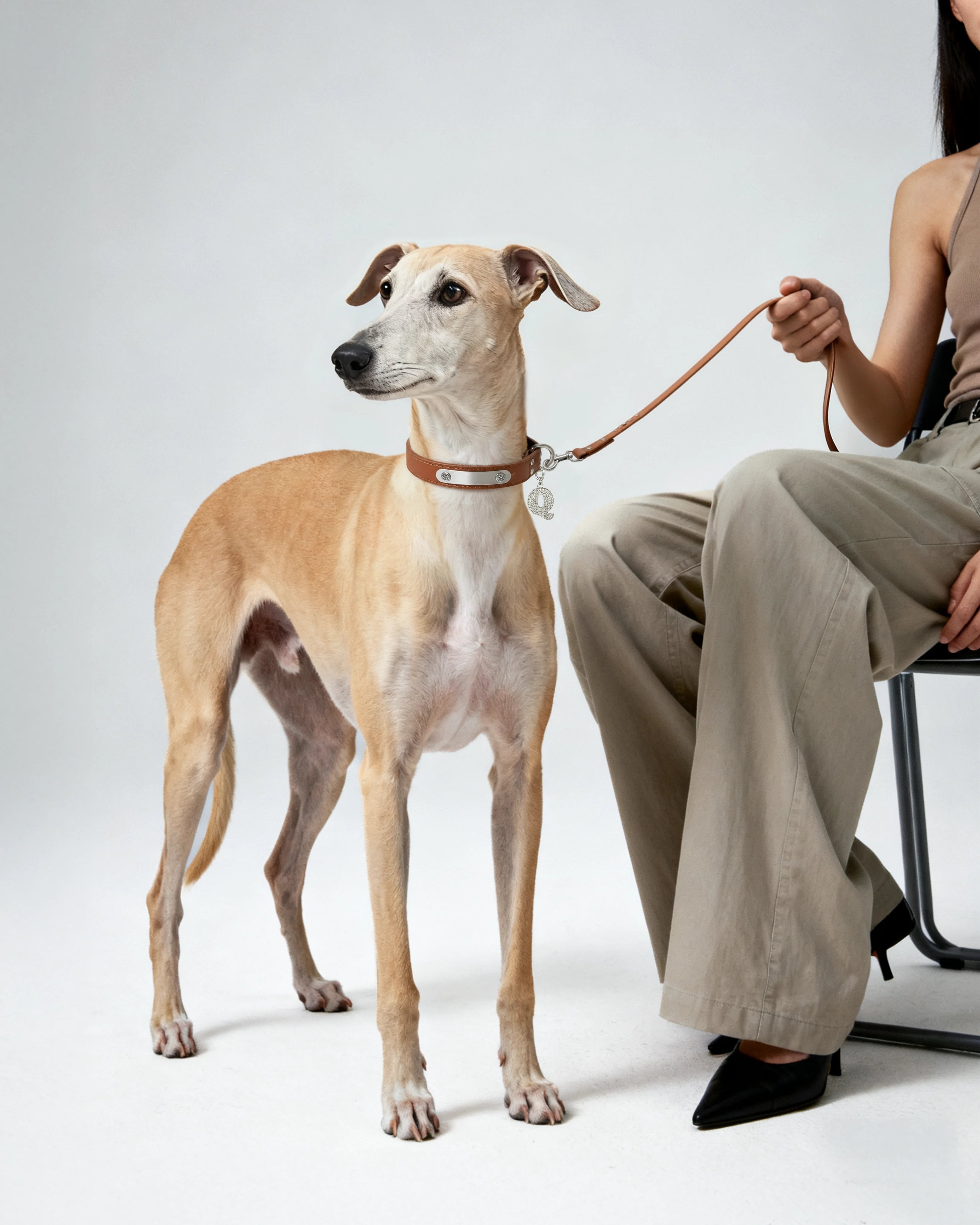 Brown vegan leather leash with lab-grown sapphire - Brown Vegan Leather Dog Leash - The Future Rocks - 2