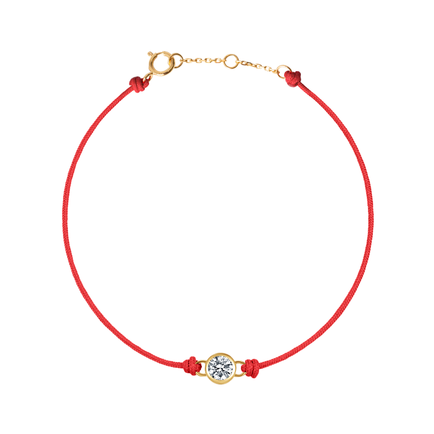 Round brilliant 14k bezel cord bracelet - Red Cord Bracelet with Diamond - The Future Rocks - 1