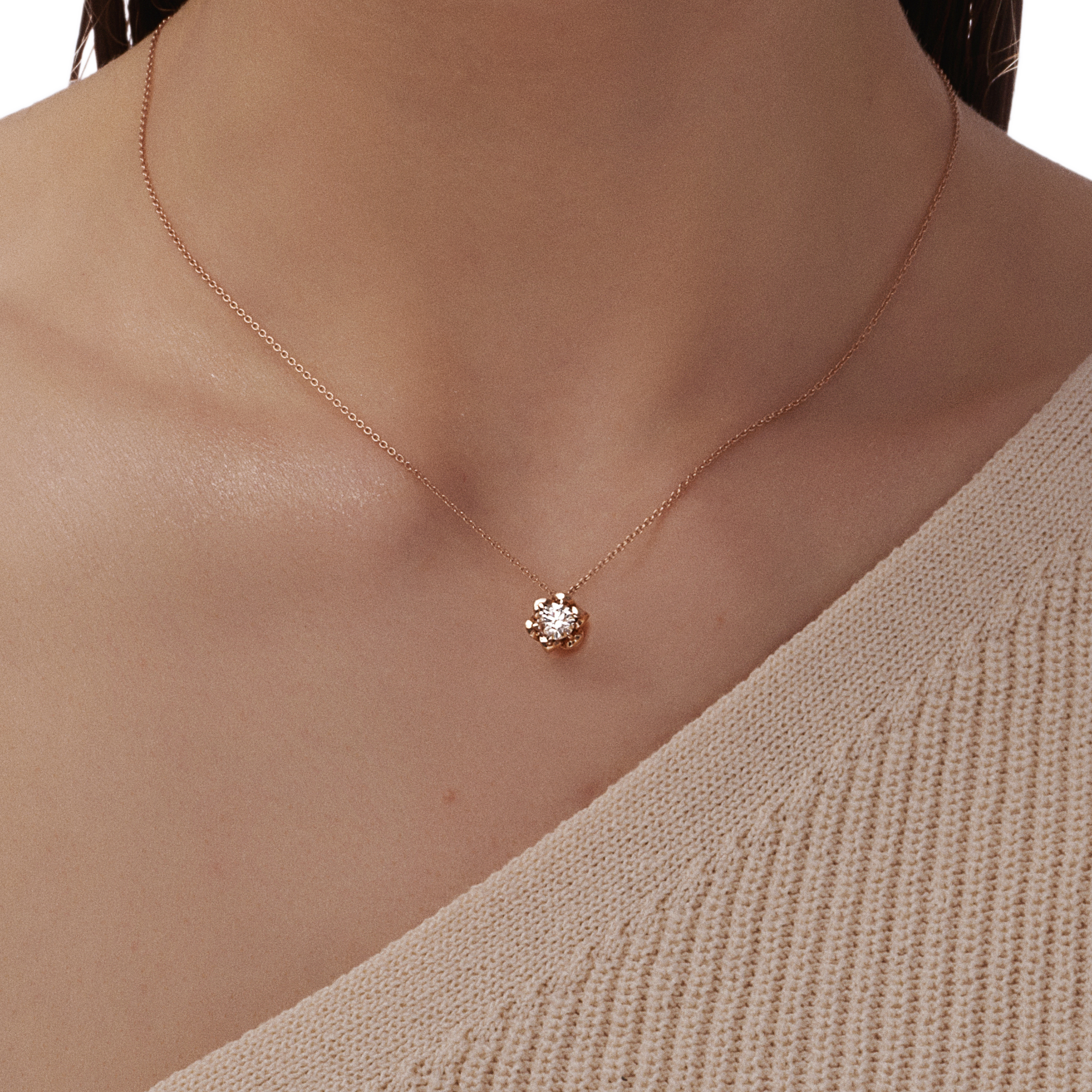 Solaris necklace - 18K Rose Gold Diamond Solitaire Pendant Necklace - The Future Rocks - 2