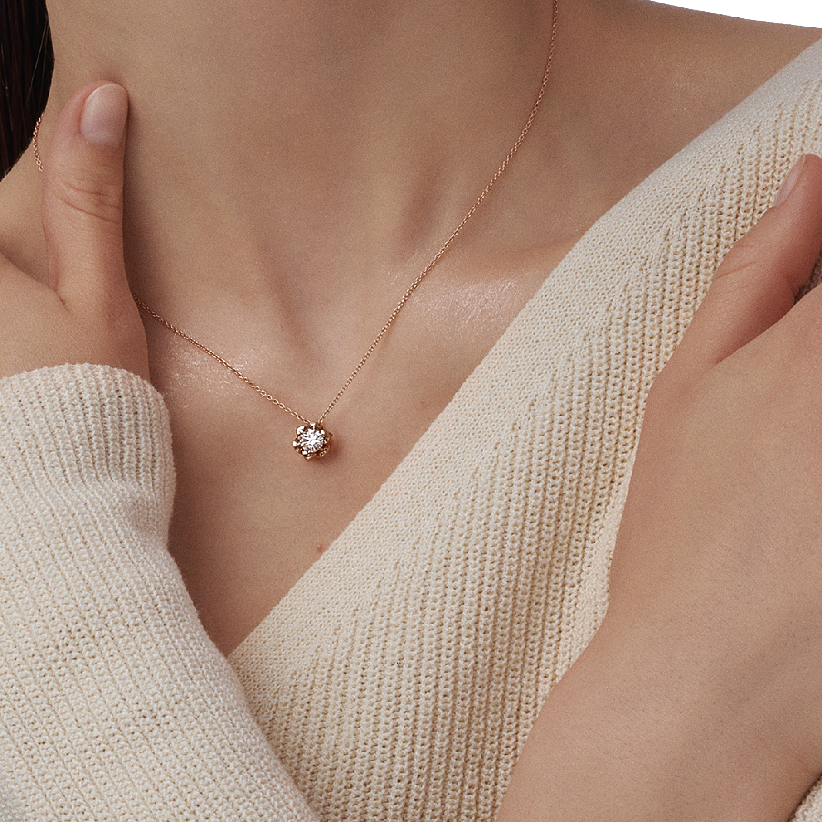 Solaris necklace - 18K Rose Gold Diamond Solitaire Pendant Necklace - The Future Rocks - 3